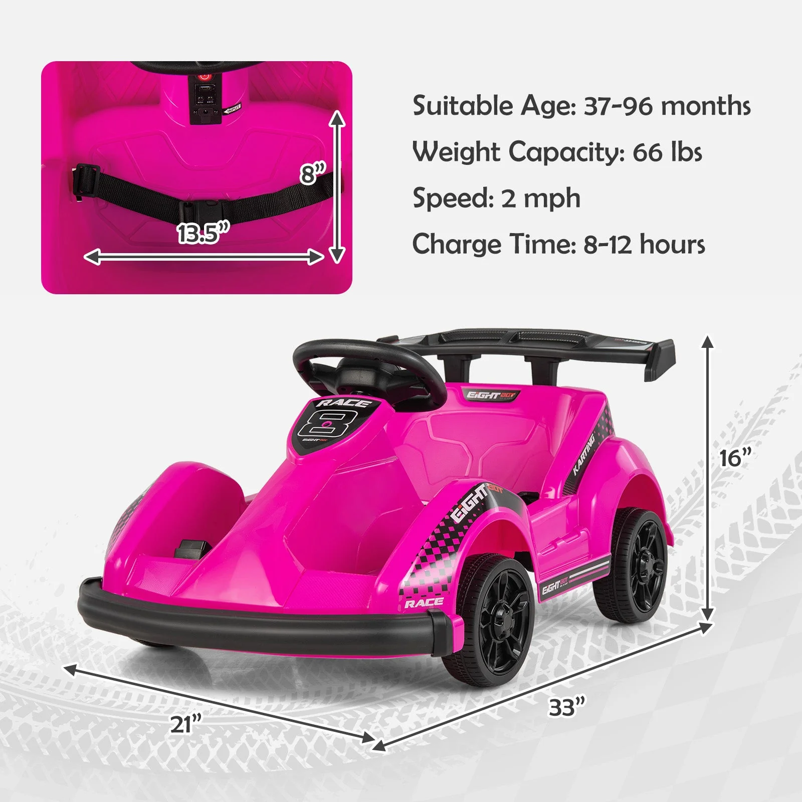 6V Kids Ride On Go Cart with Remote Control and Safety Belt-Pink - Image 4