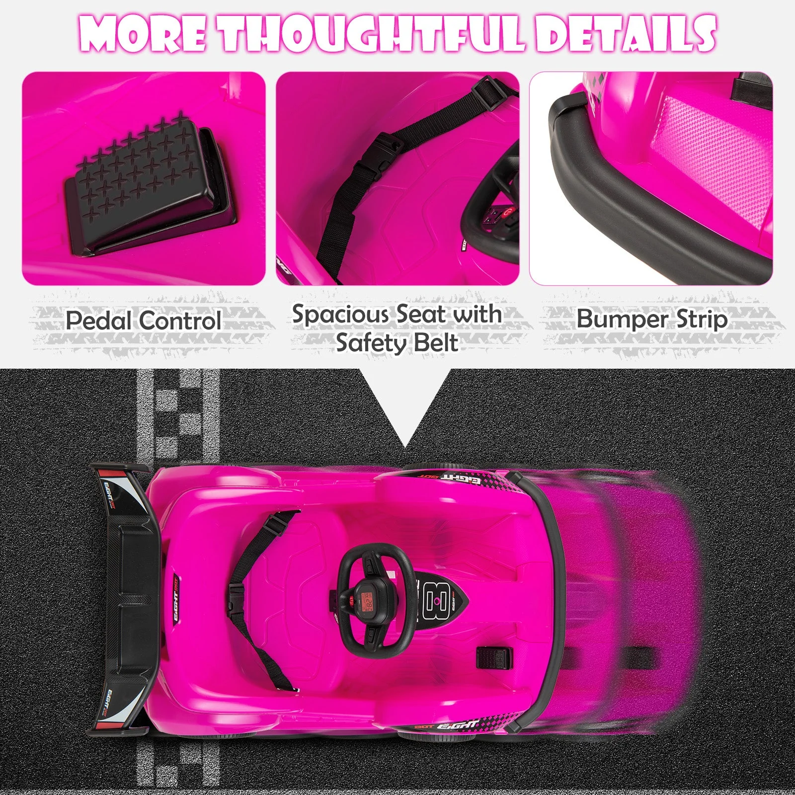 6V Kids Ride On Go Cart with Remote Control and Safety Belt-Pink - Image 8