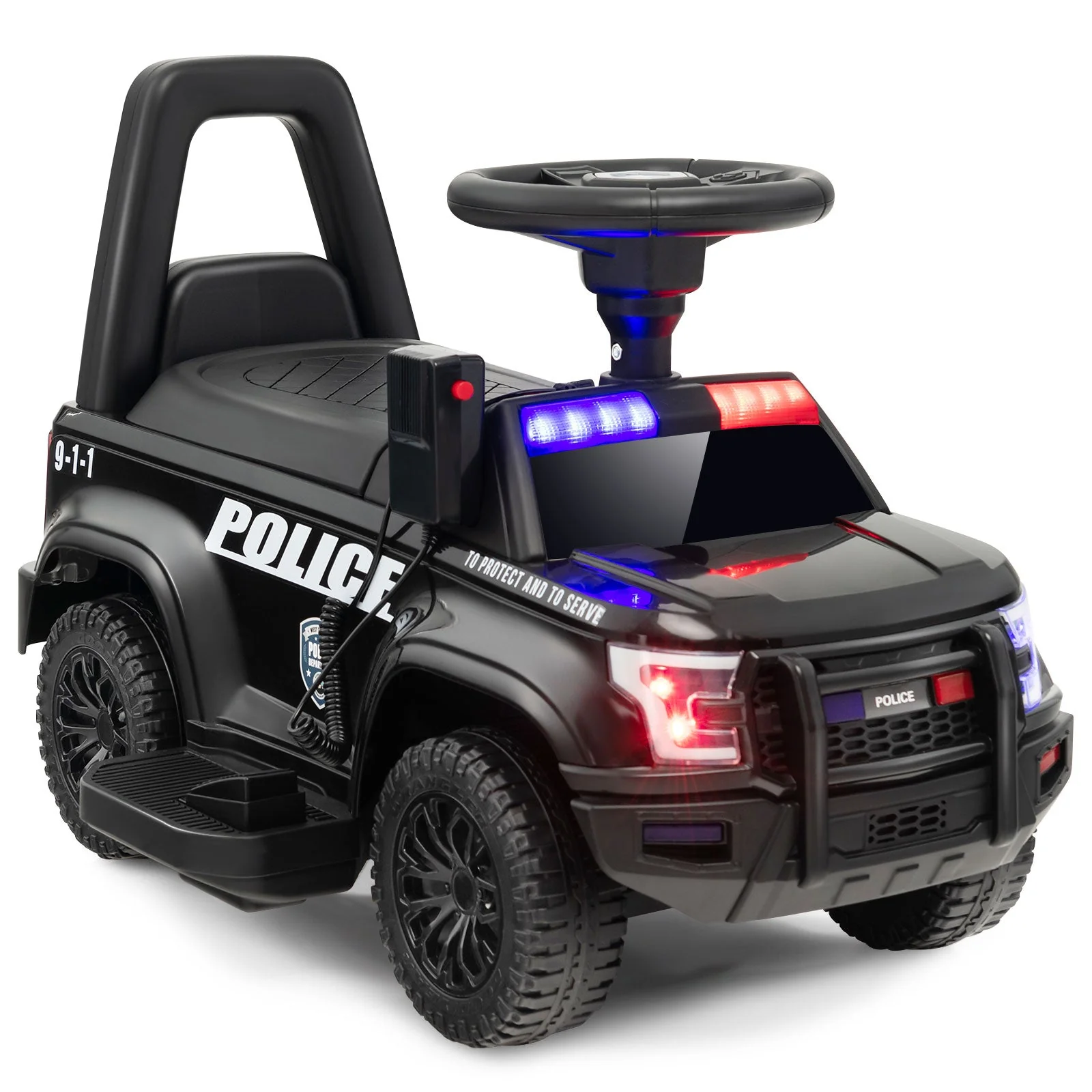 6V Kids Ride On Police Car with Real Megaphone and Siren Flashing Lights-Black - Image 6