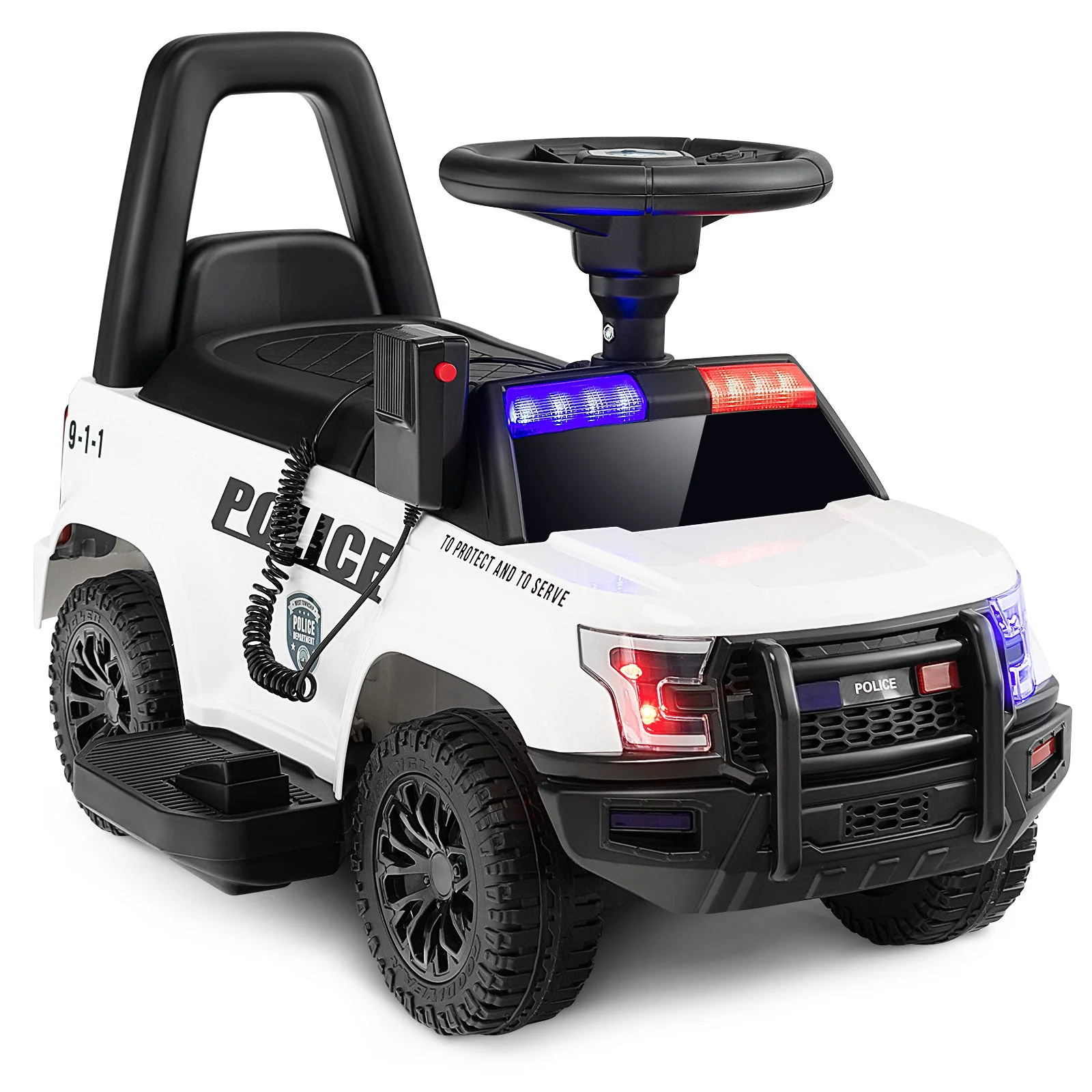 6V Kids Ride On Police Car with Real Megaphone and Siren Flashing Lights-White - Image 6