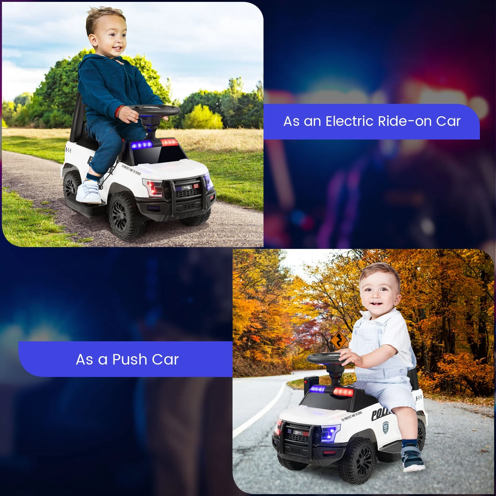 6V Kids Ride On Police Car with Real Megaphone and Siren Flashing Lights-White - Image 7
