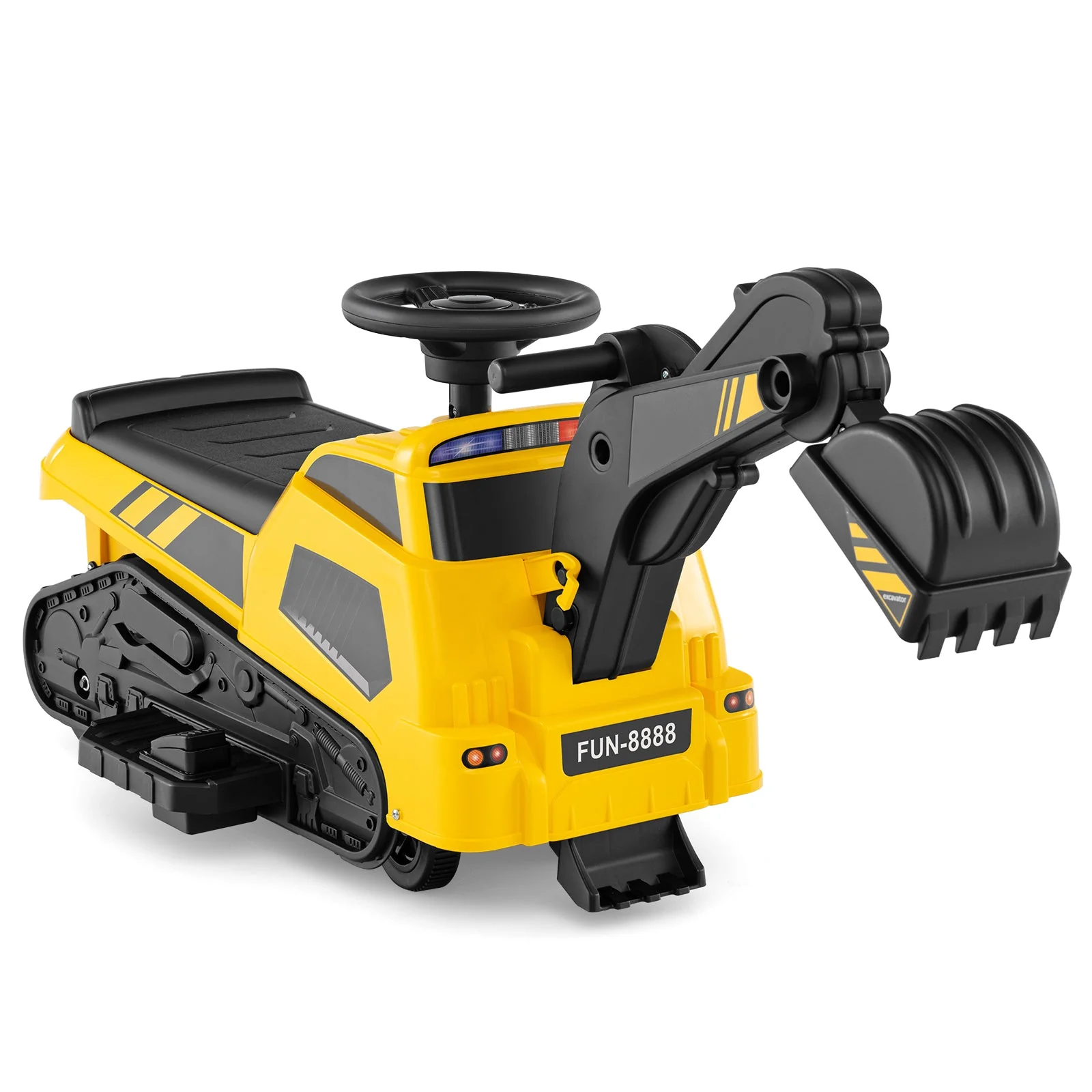 6V Ride on Tractor 3-in-1 Electric Excavator with Adjustable Arms and Music-Yellow - Image 3