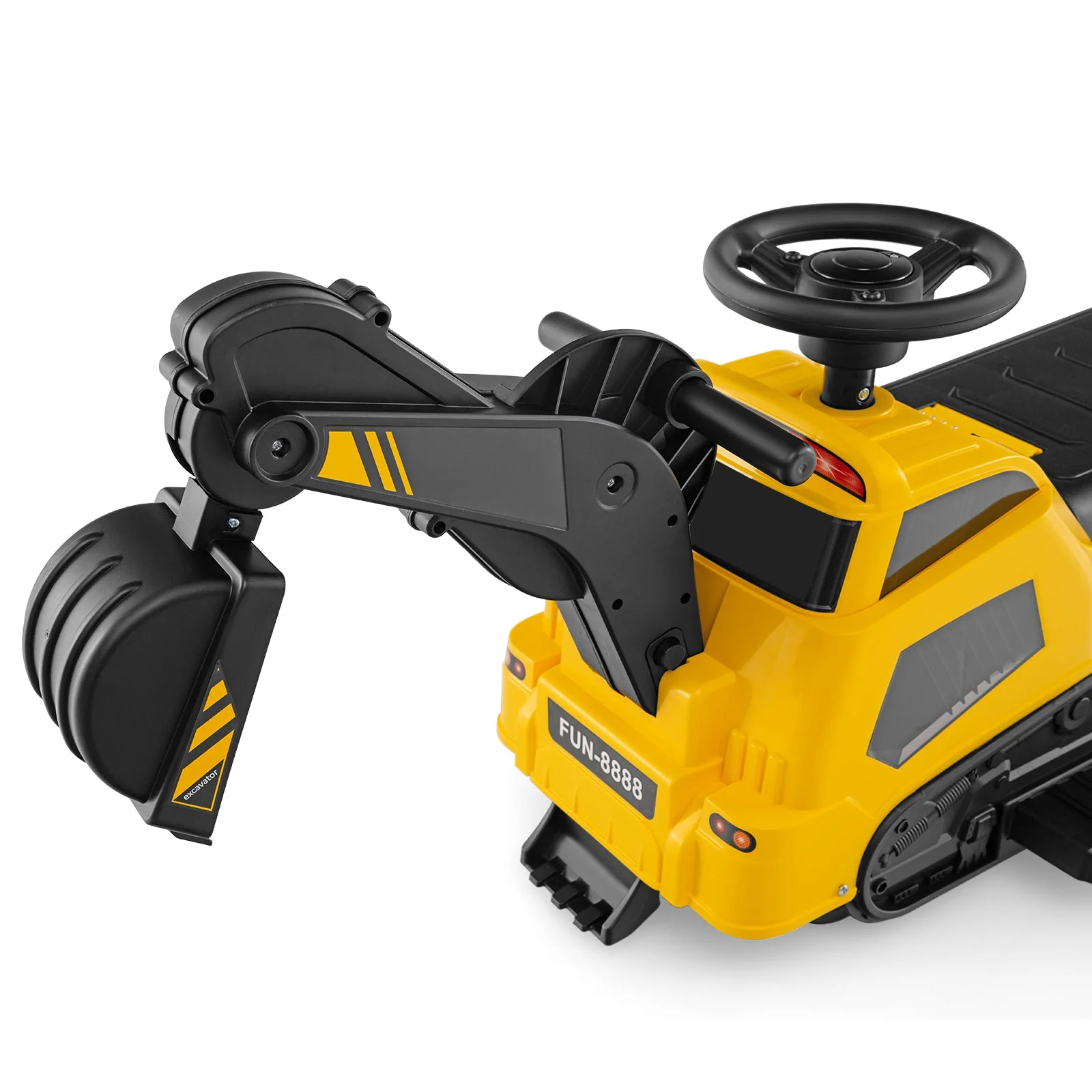 6V Ride on Tractor 3-in-1 Electric Excavator with Adjustable Arms and Music-Yellow - Image 6