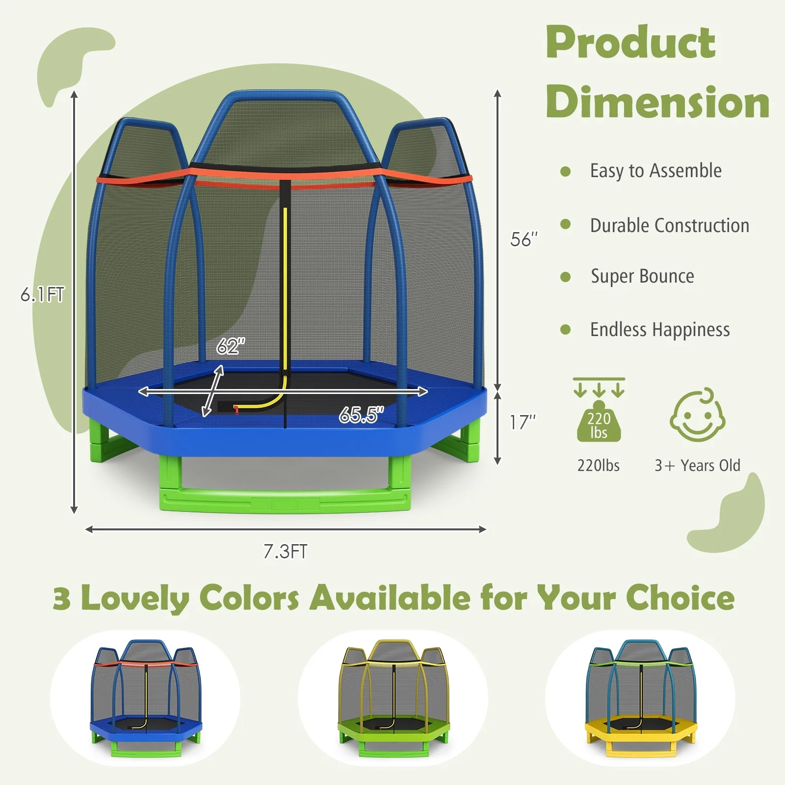 7 Feet Kids Recreational Bounce Jumper Trampoline-Blue - Image 3