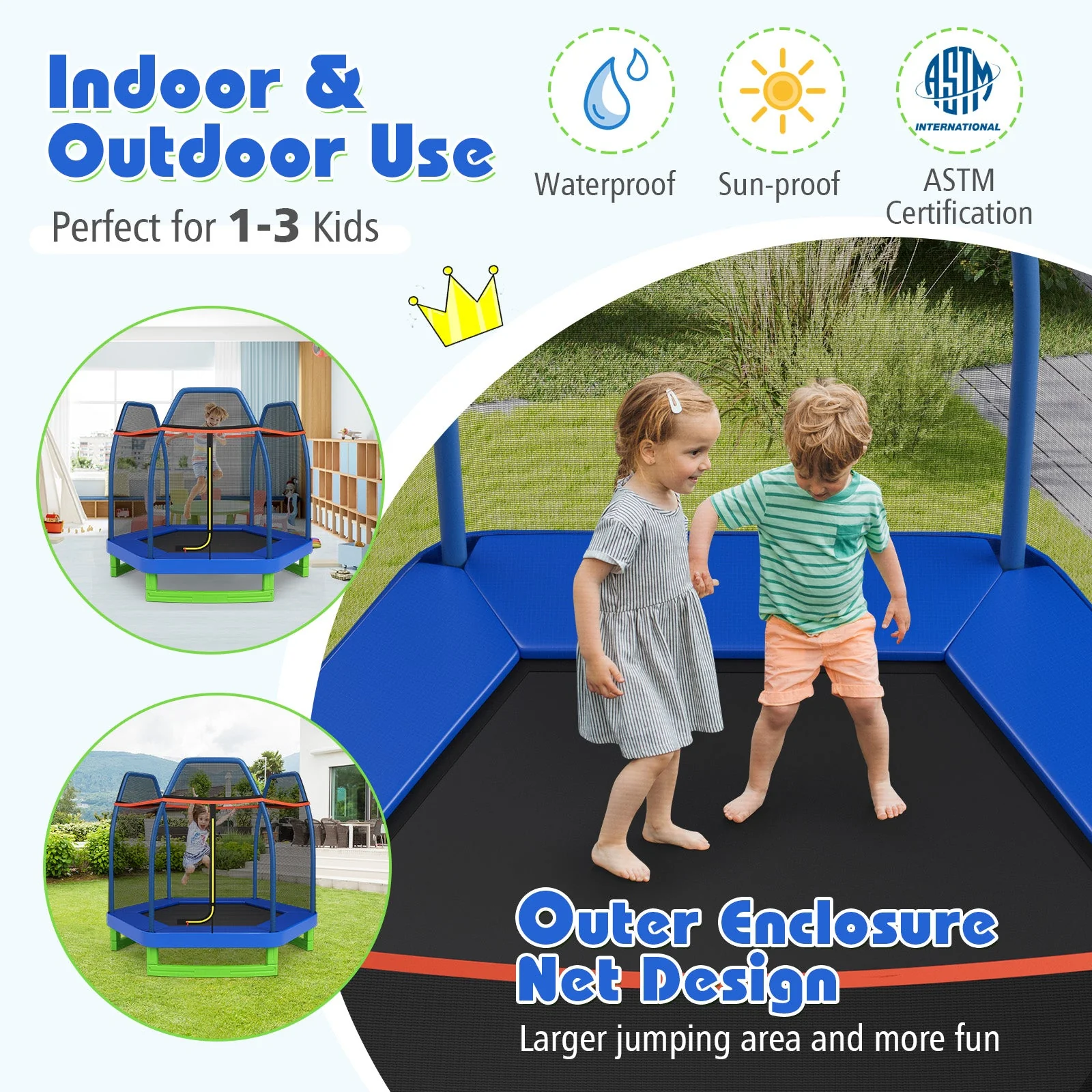 7 Feet Kids Recreational Bounce Jumper Trampoline-Blue - Image 5
