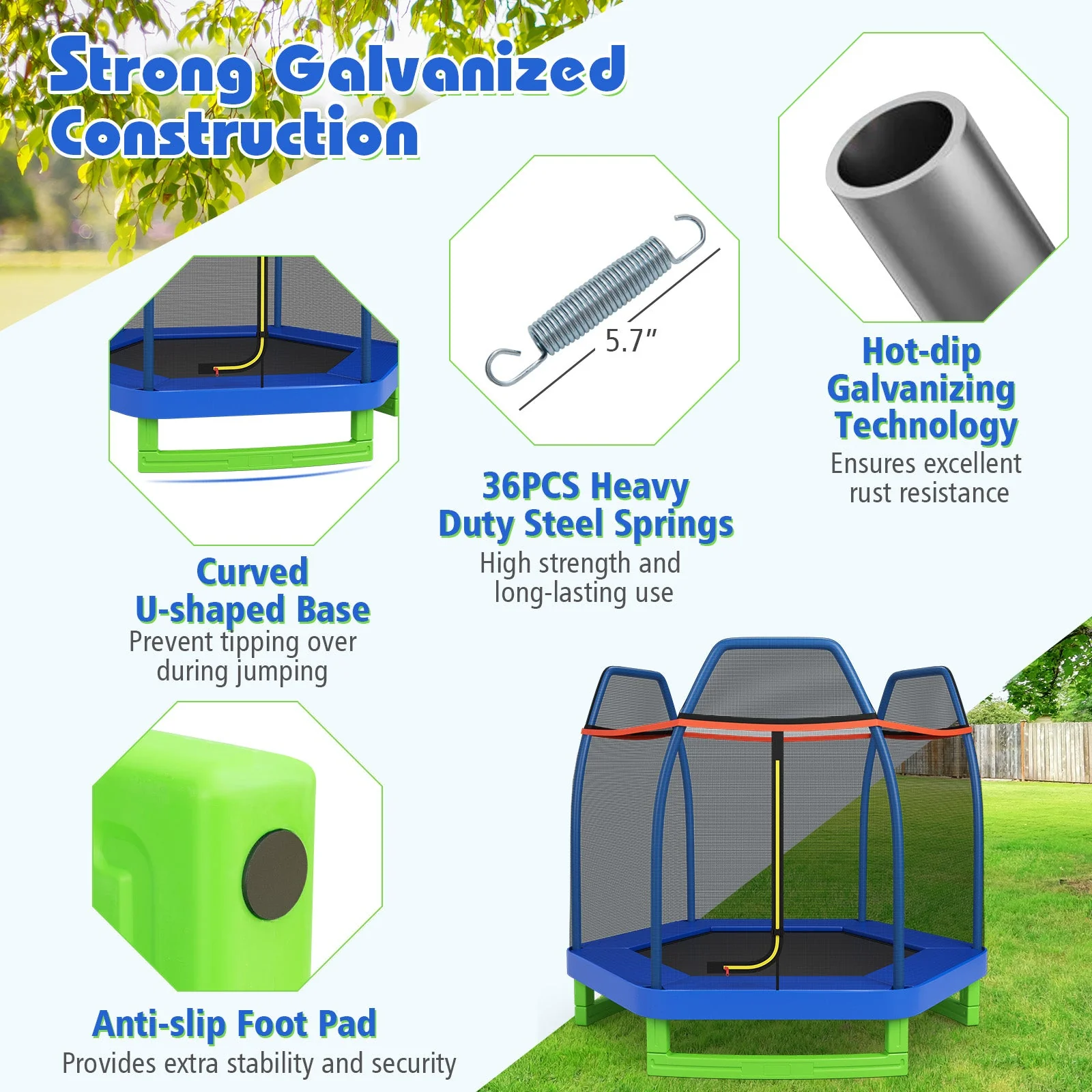 7 Feet Kids Recreational Bounce Jumper Trampoline-Blue - Image 7