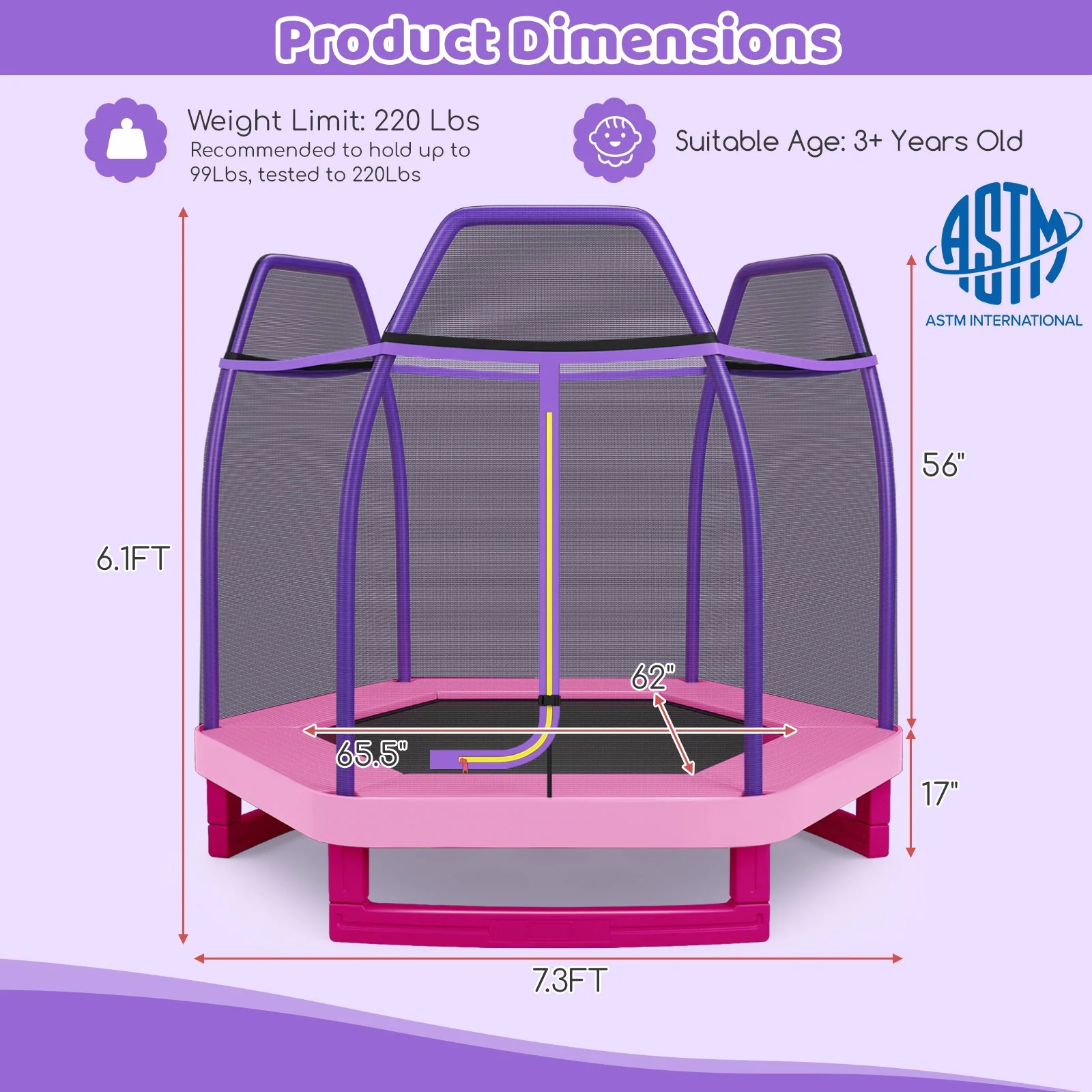 7 Feet Kids Recreational Bounce Jumper Trampoline-Pink - Image 4