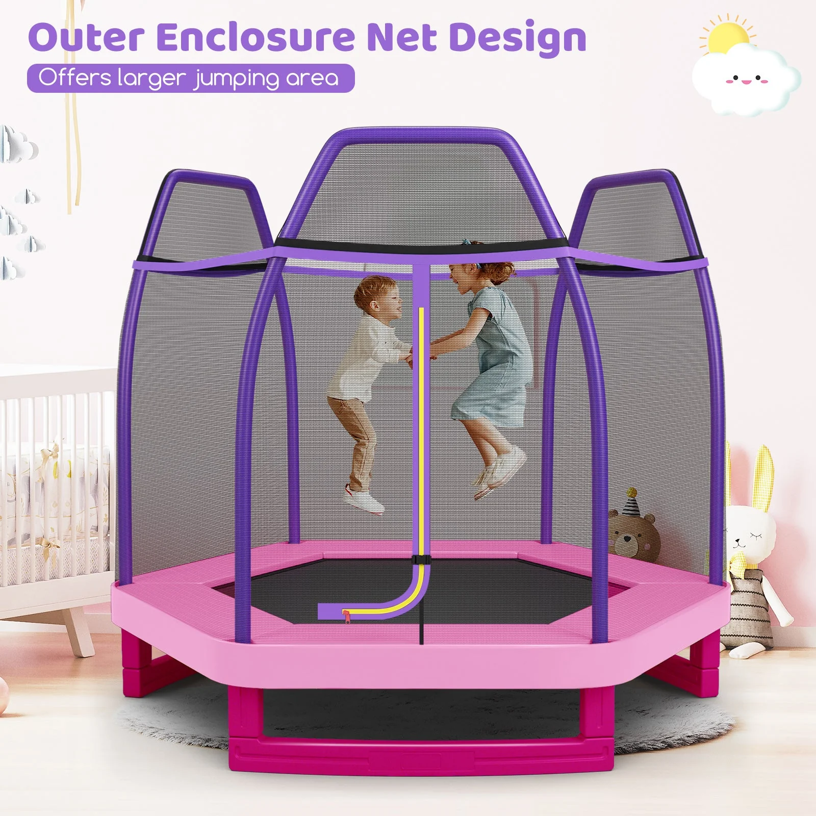 7 Feet Kids Recreational Bounce Jumper Trampoline-Pink - Image 5
