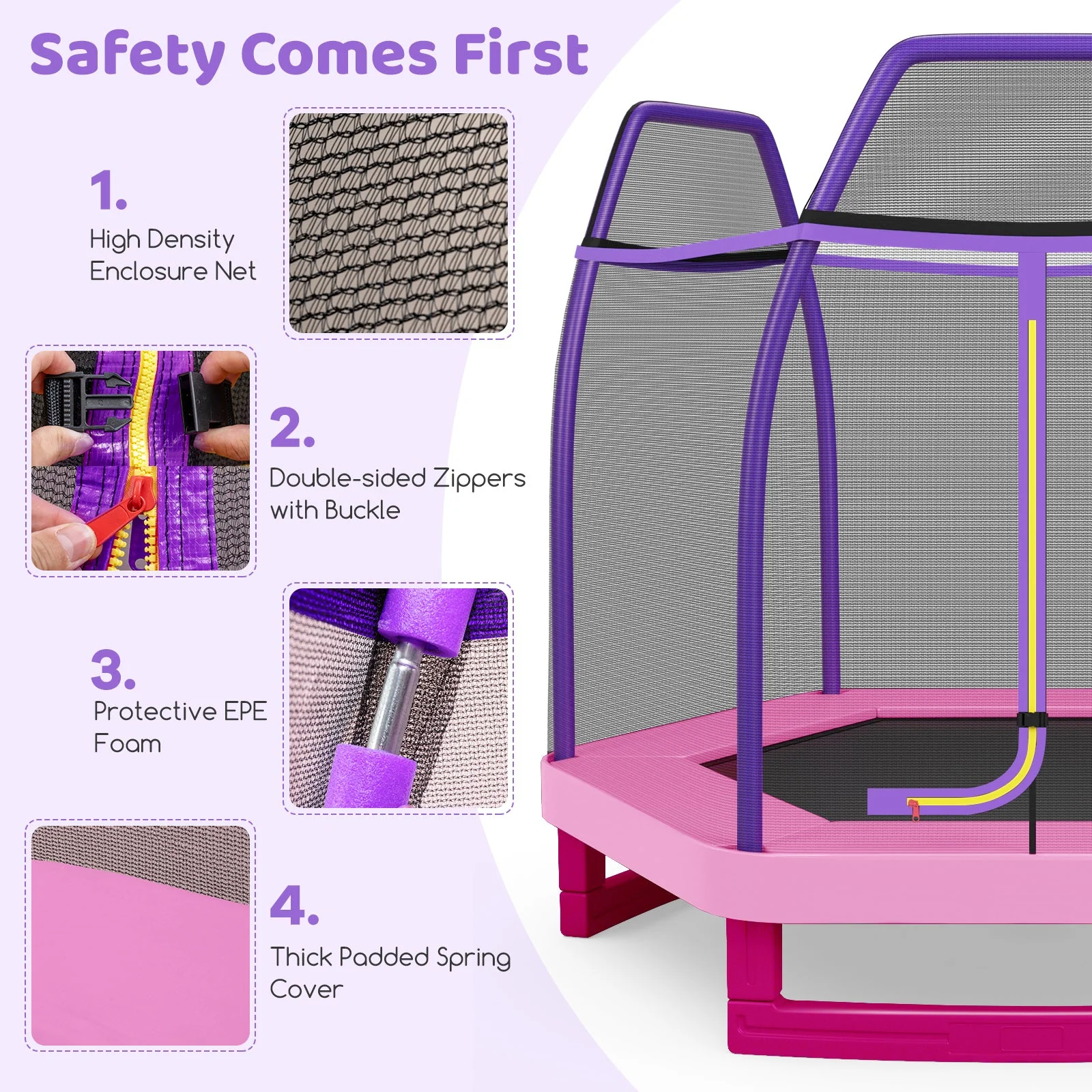 7 Feet Kids Recreational Bounce Jumper Trampoline-Pink - Image 6