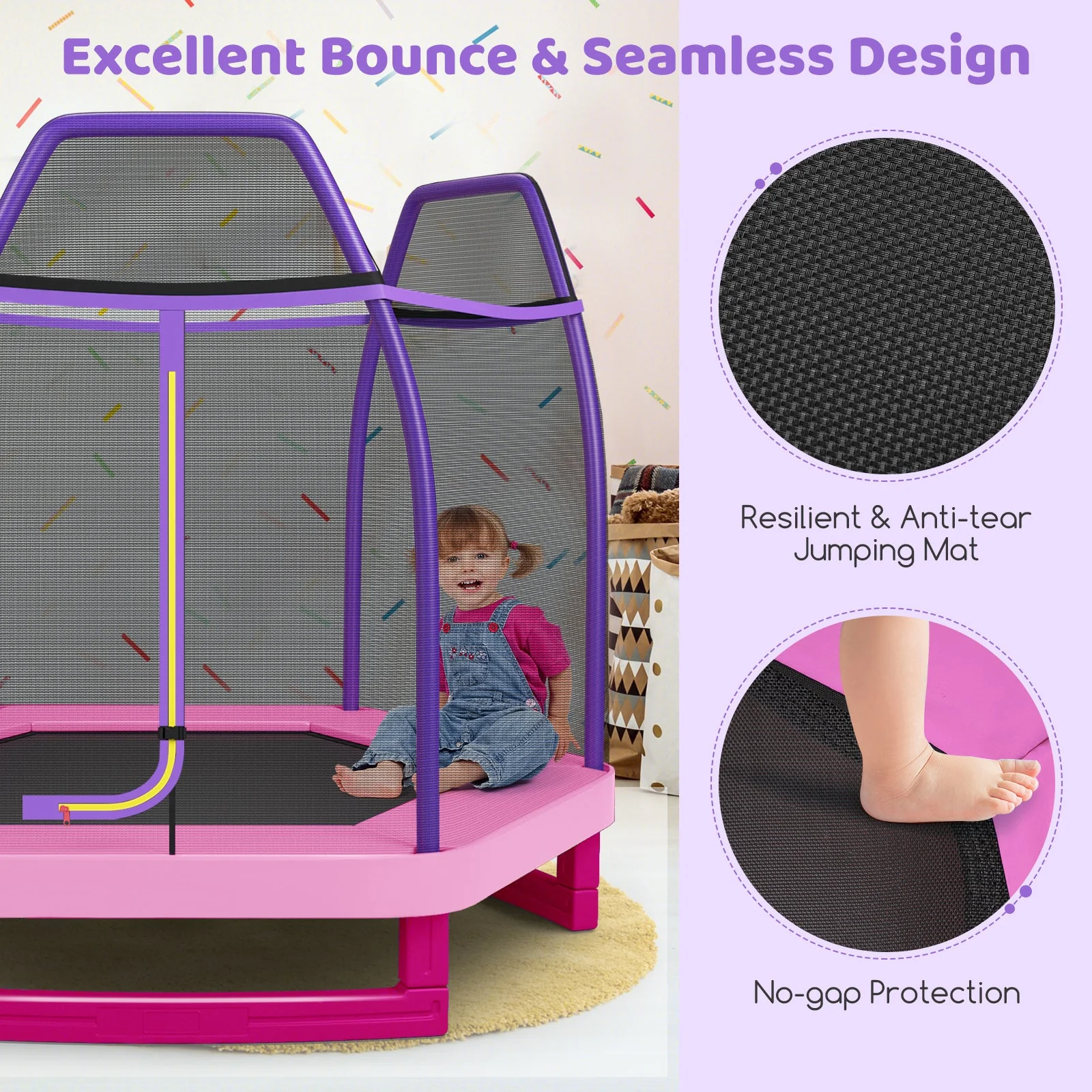 7 Feet Kids Recreational Bounce Jumper Trampoline-Pink - Image 7