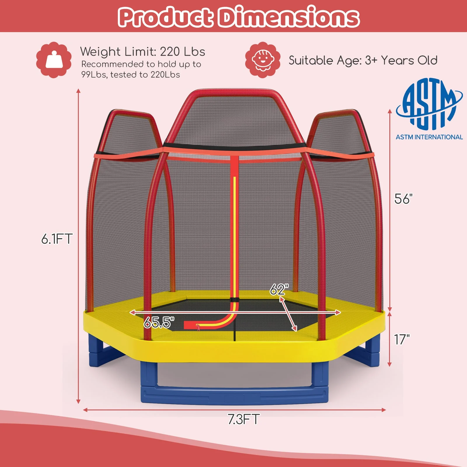 7 Feet Kids Recreational Bounce Jumper Trampoline-Red - Image 4