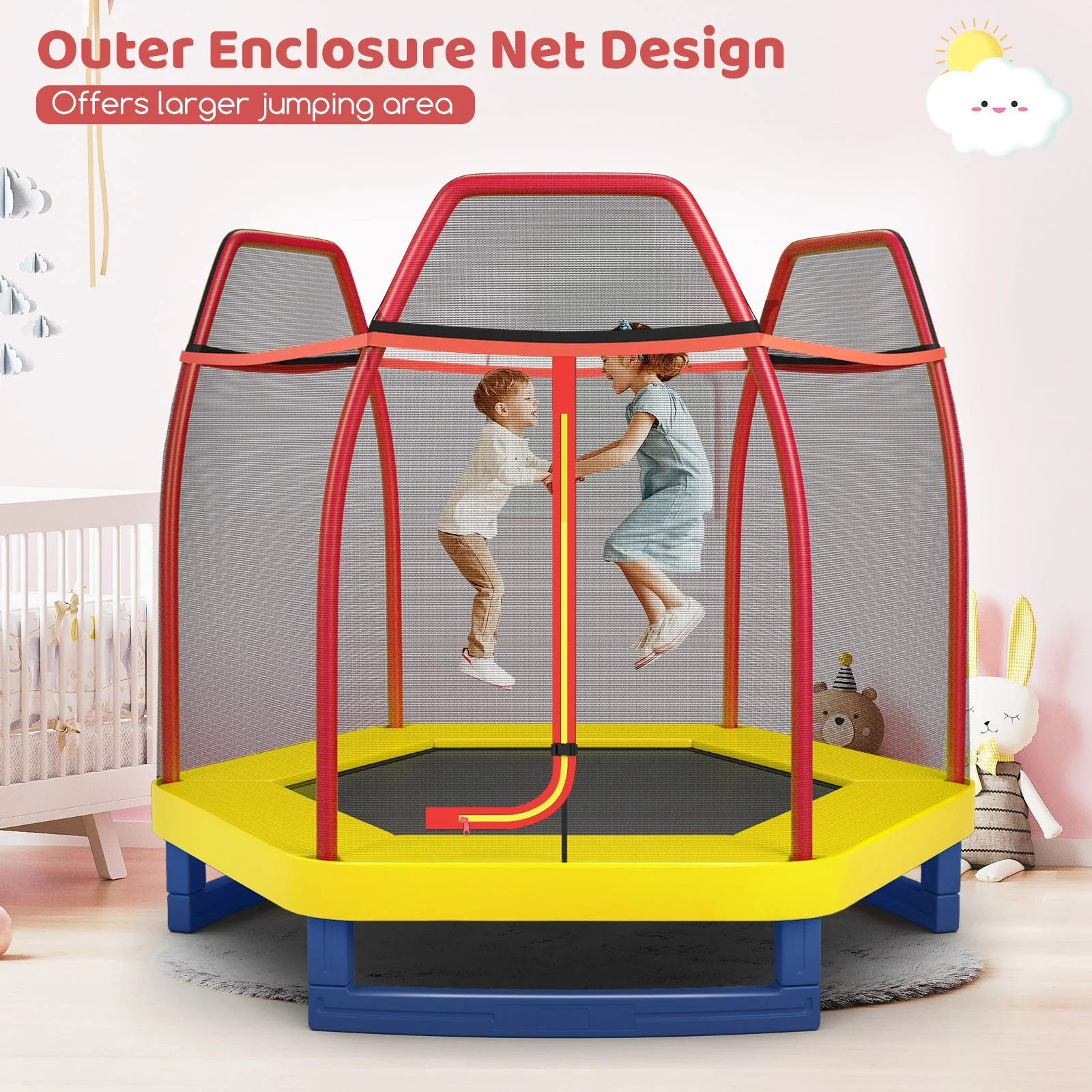 7 Feet Kids Recreational Bounce Jumper Trampoline-Red - Image 5
