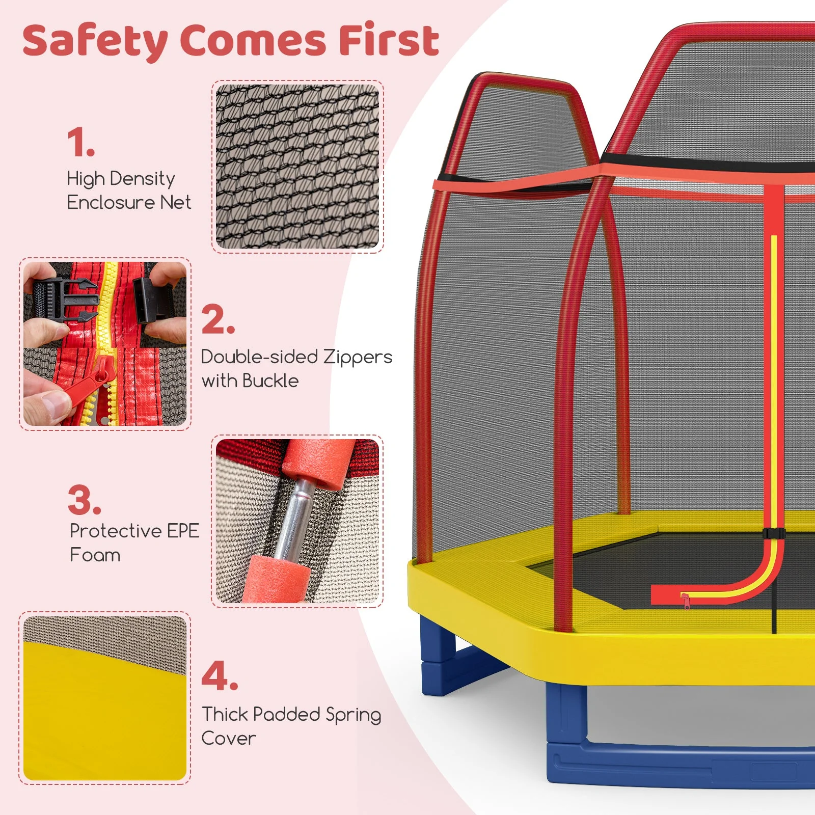 7 Feet Kids Recreational Bounce Jumper Trampoline-Red - Image 6