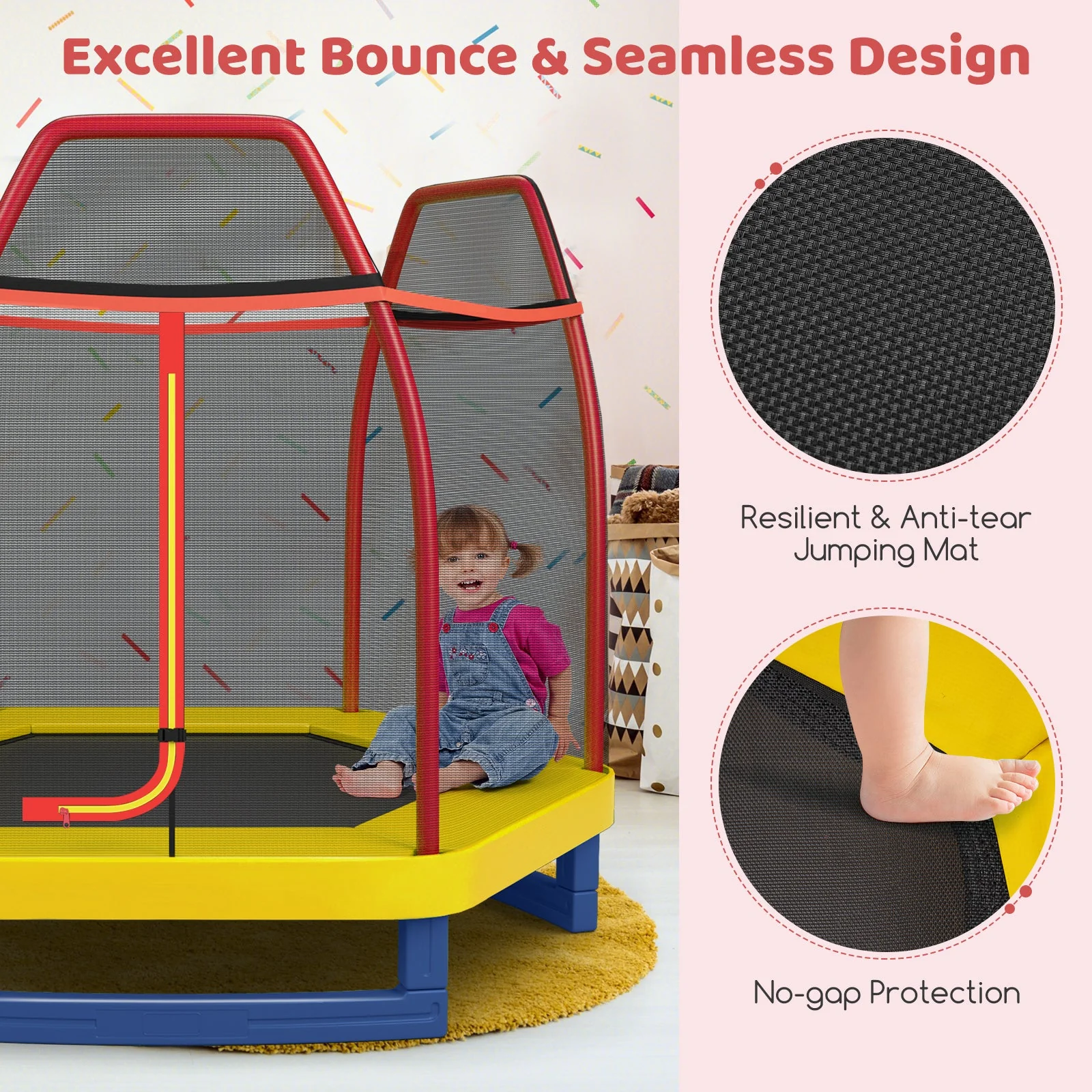 7 Feet Kids Recreational Bounce Jumper Trampoline-Red - Image 7