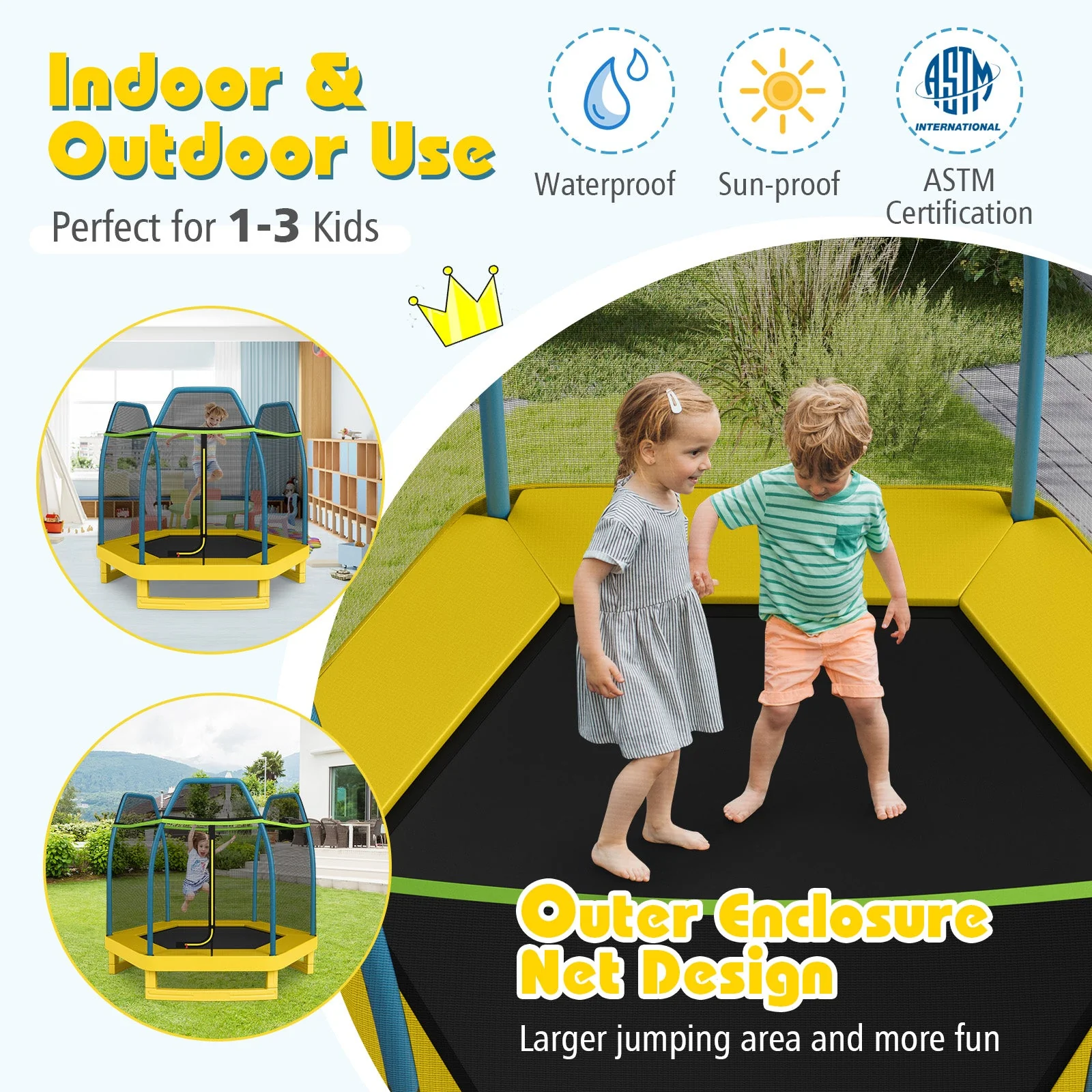 7 Feet Kids Recreational Bounce Jumper Trampoline-Yellow - Image 5