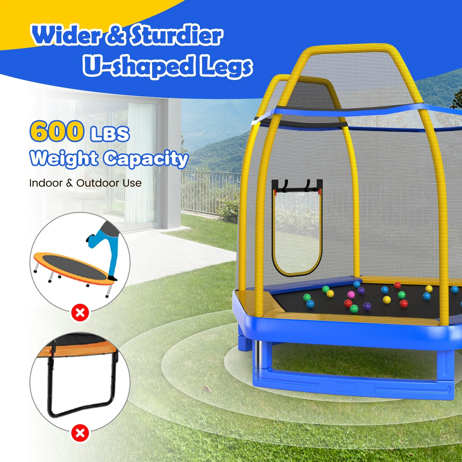 7 Feet Trampoline with Ladder and Slide for Indoor and Outdoor-Blue - Image 4