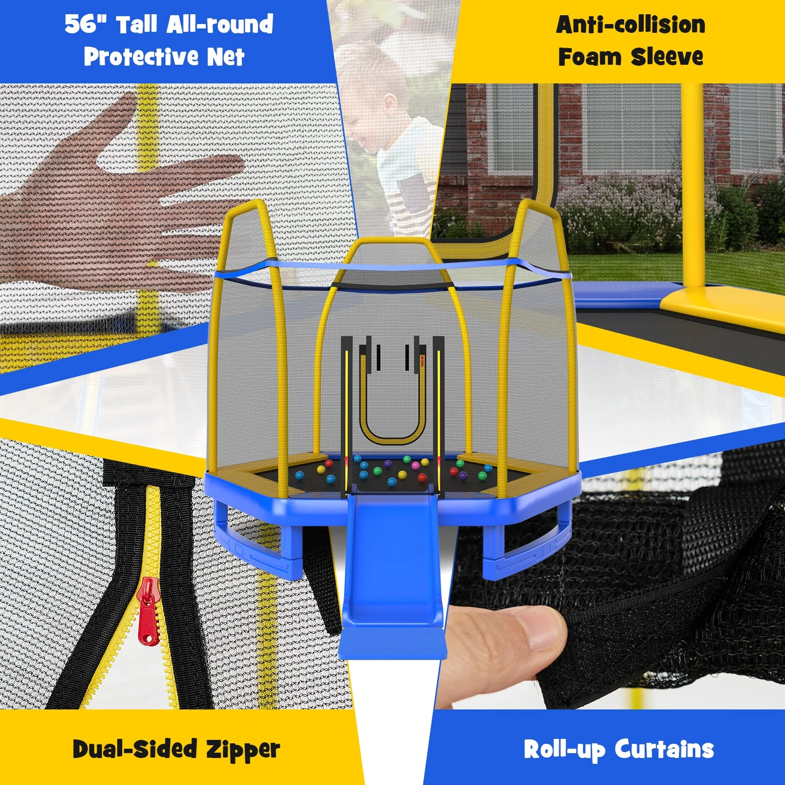 7 Feet Trampoline with Ladder and Slide for Indoor and Outdoor-Blue - Image 5