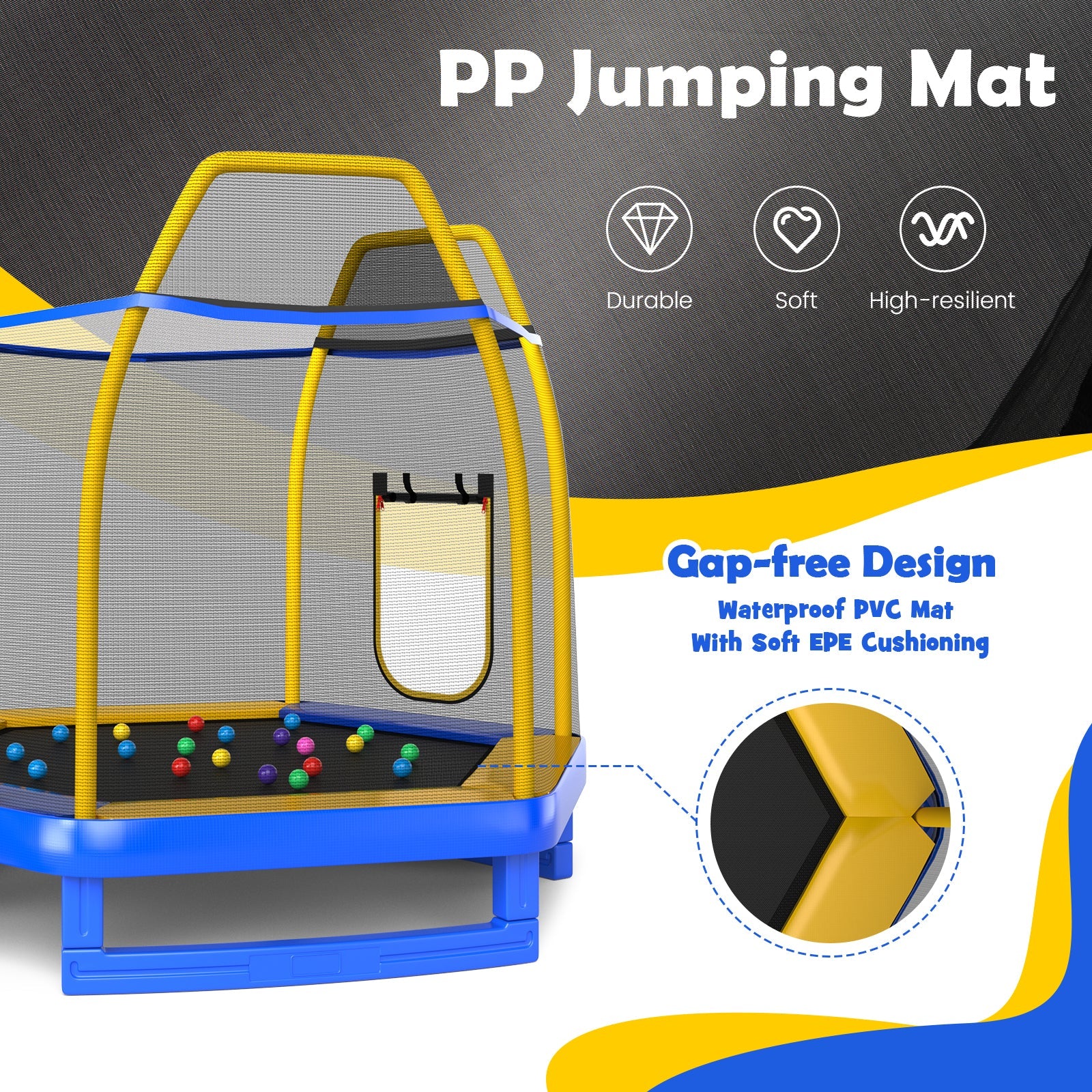 7 Feet Trampoline with Ladder and Slide for Indoor and Outdoor-Blue - Image 7