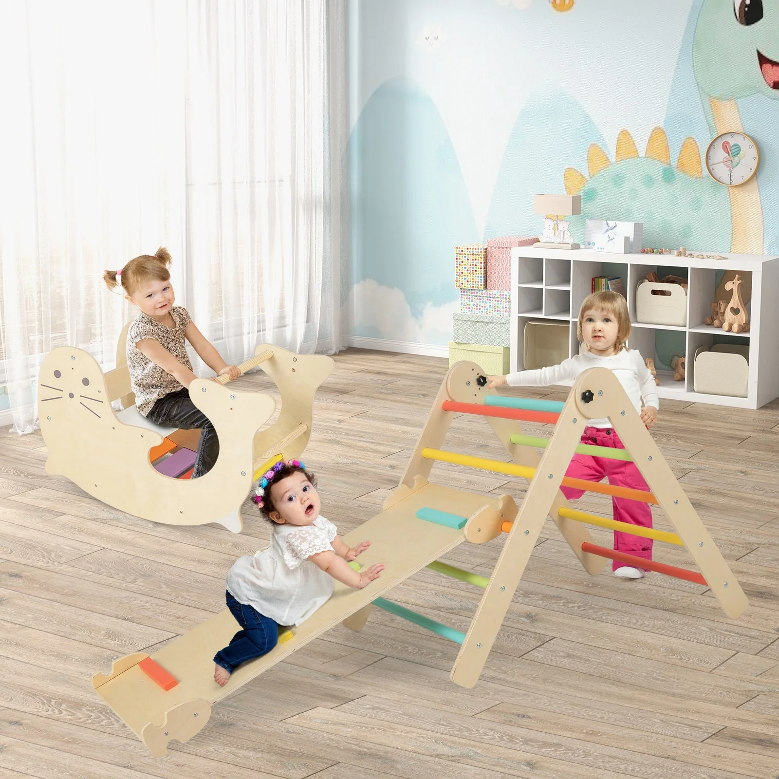 7-in-1 Indoor Climbing Toys for Toddlers with Reversible Ramp-Multicolor - Image 2