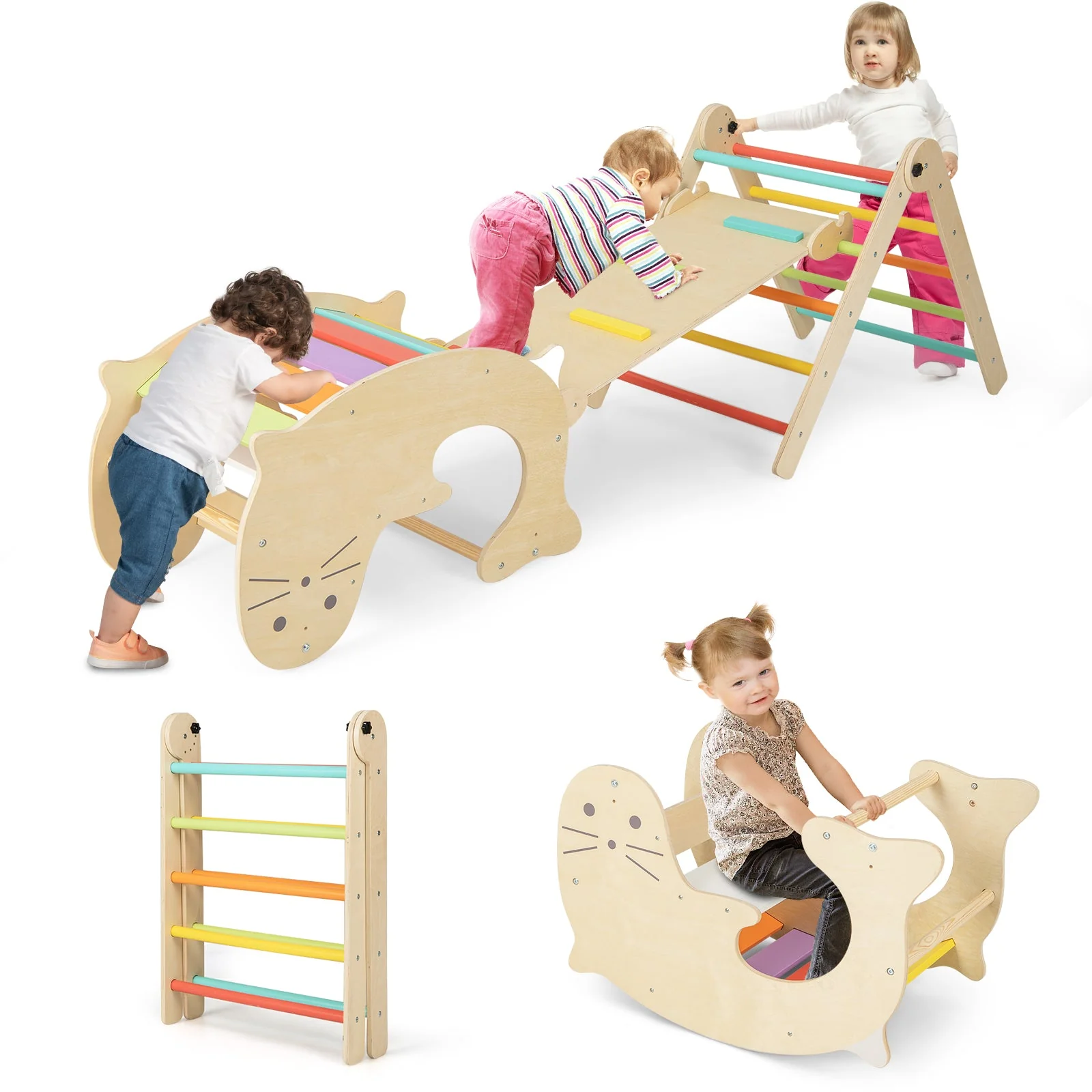 7-in-1 Indoor Climbing Toys for Toddlers with Reversible Ramp-Multicolor - Image 3