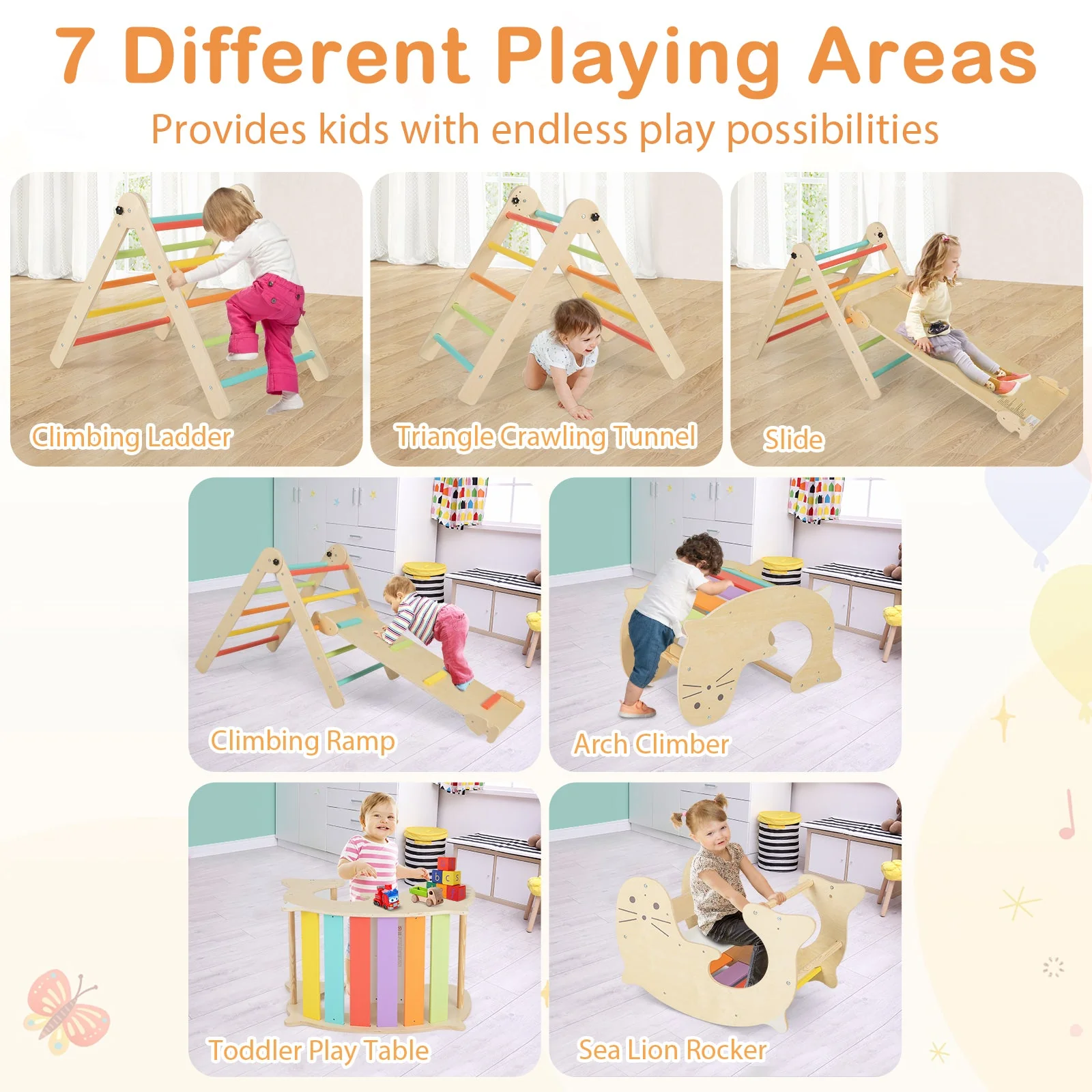 7-in-1 Indoor Climbing Toys for Toddlers with Reversible Ramp-Multicolor - Image 5