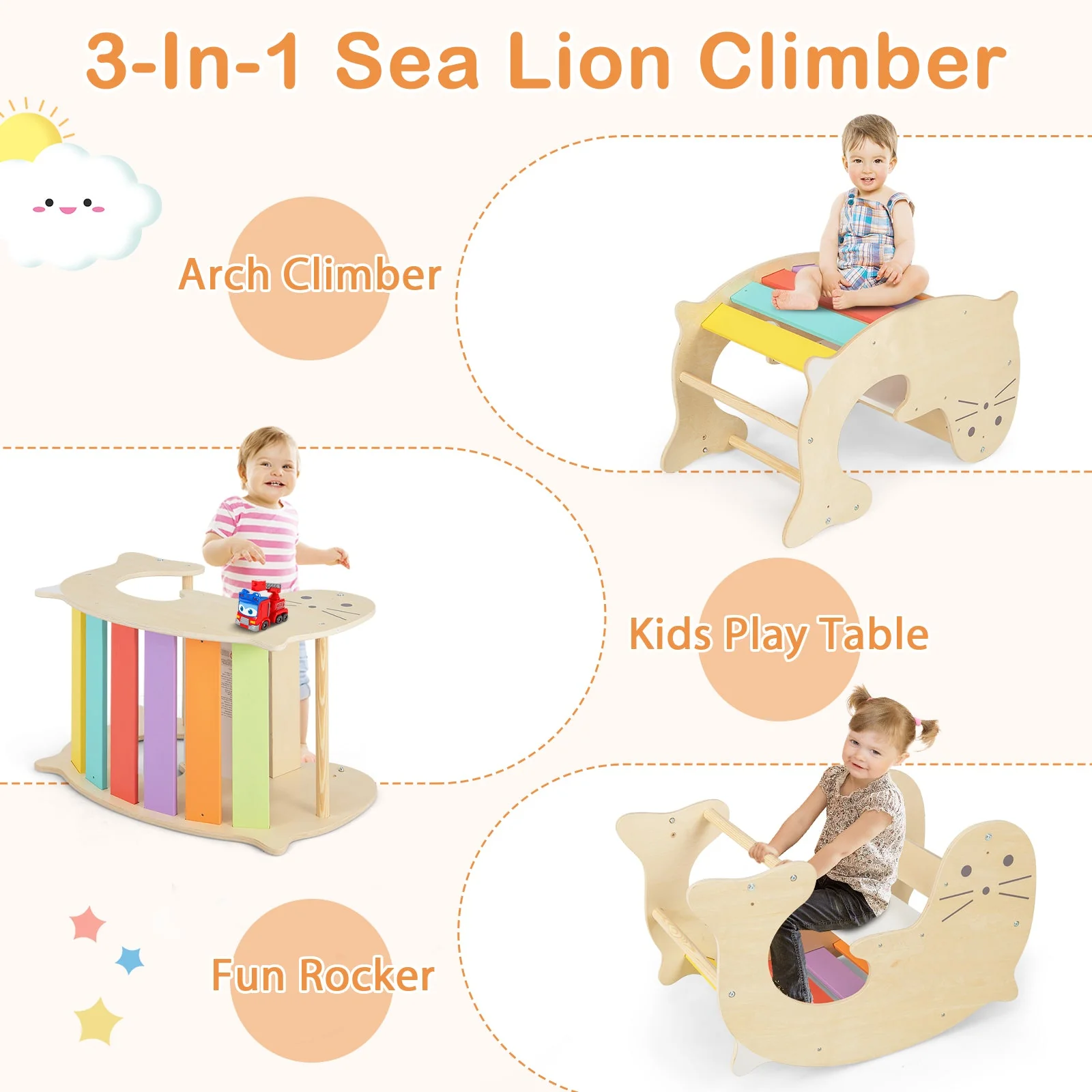 7-in-1 Indoor Climbing Toys for Toddlers with Reversible Ramp-Multicolor - Image 6