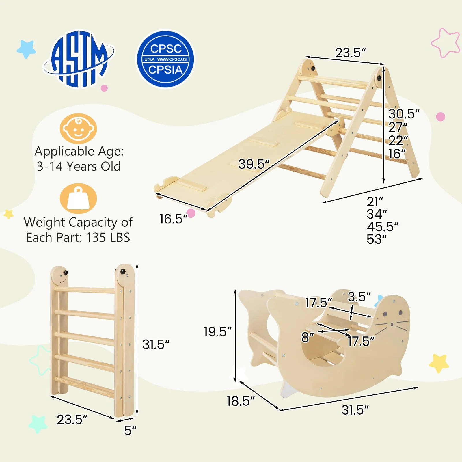 7-in-1 Indoor Climbing Toys for Toddlers with Reversible Ramp-Natural - Image 4