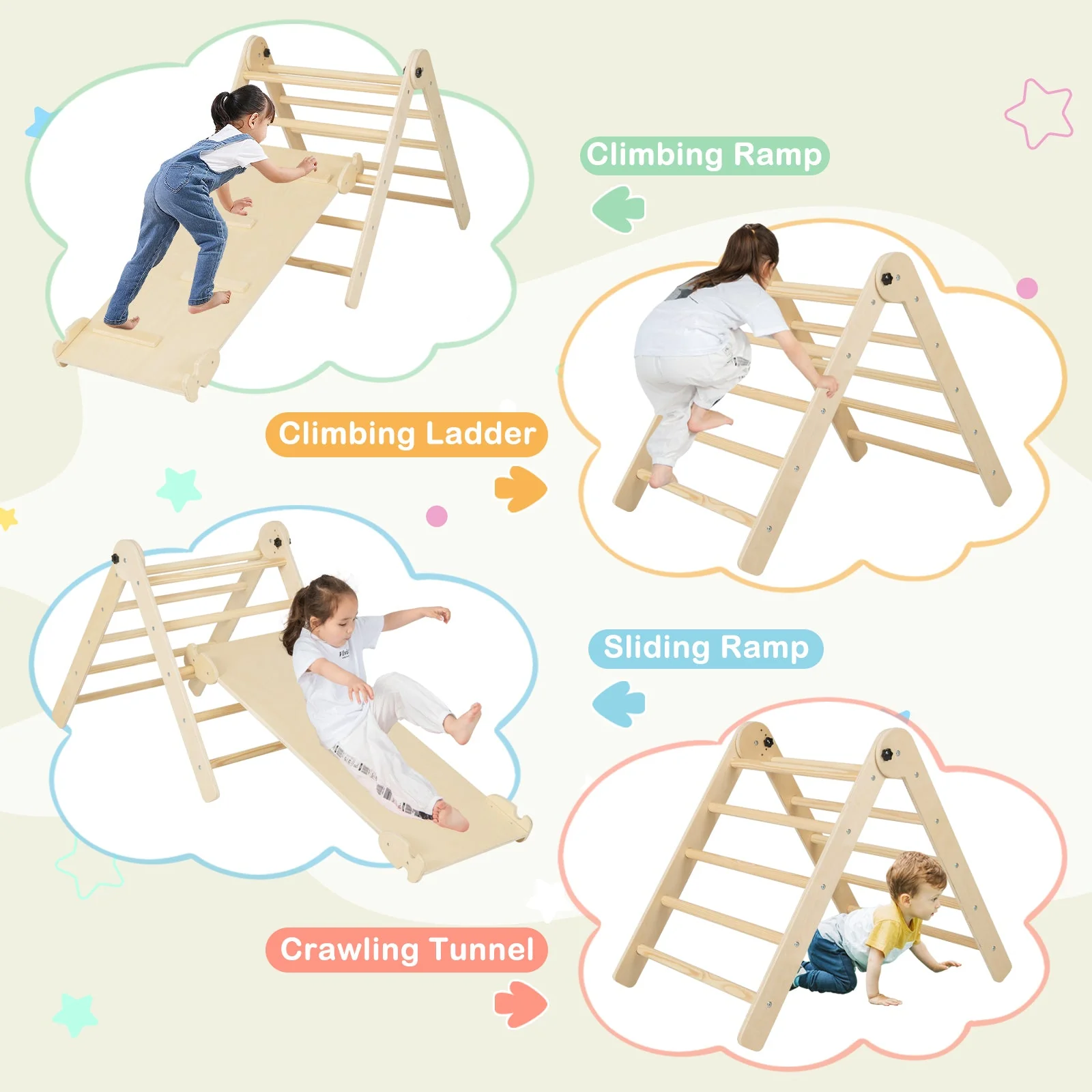 7-in-1 Indoor Climbing Toys for Toddlers with Reversible Ramp-Natural - Image 5