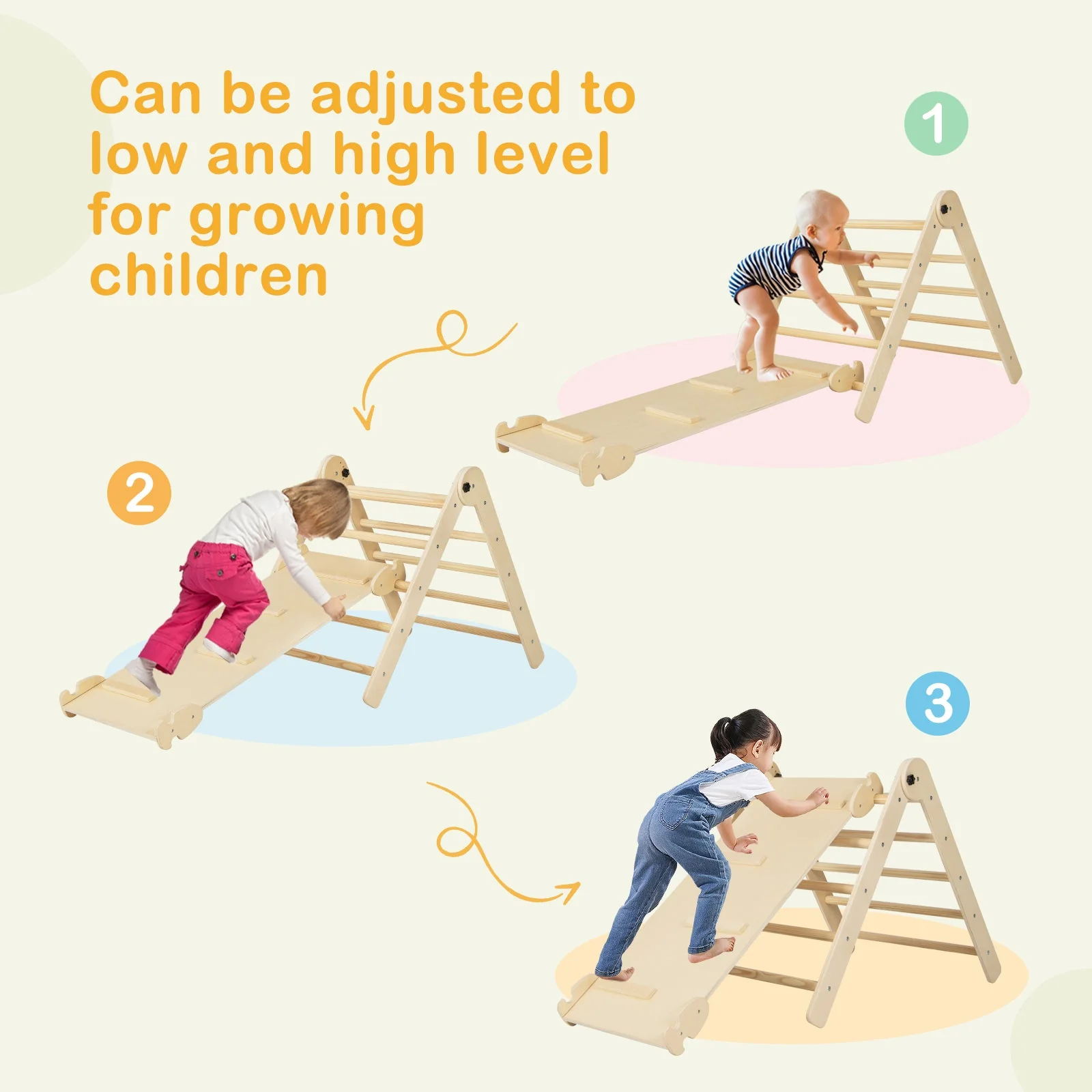 7-in-1 Indoor Climbing Toys for Toddlers with Reversible Ramp-Natural - Image 6