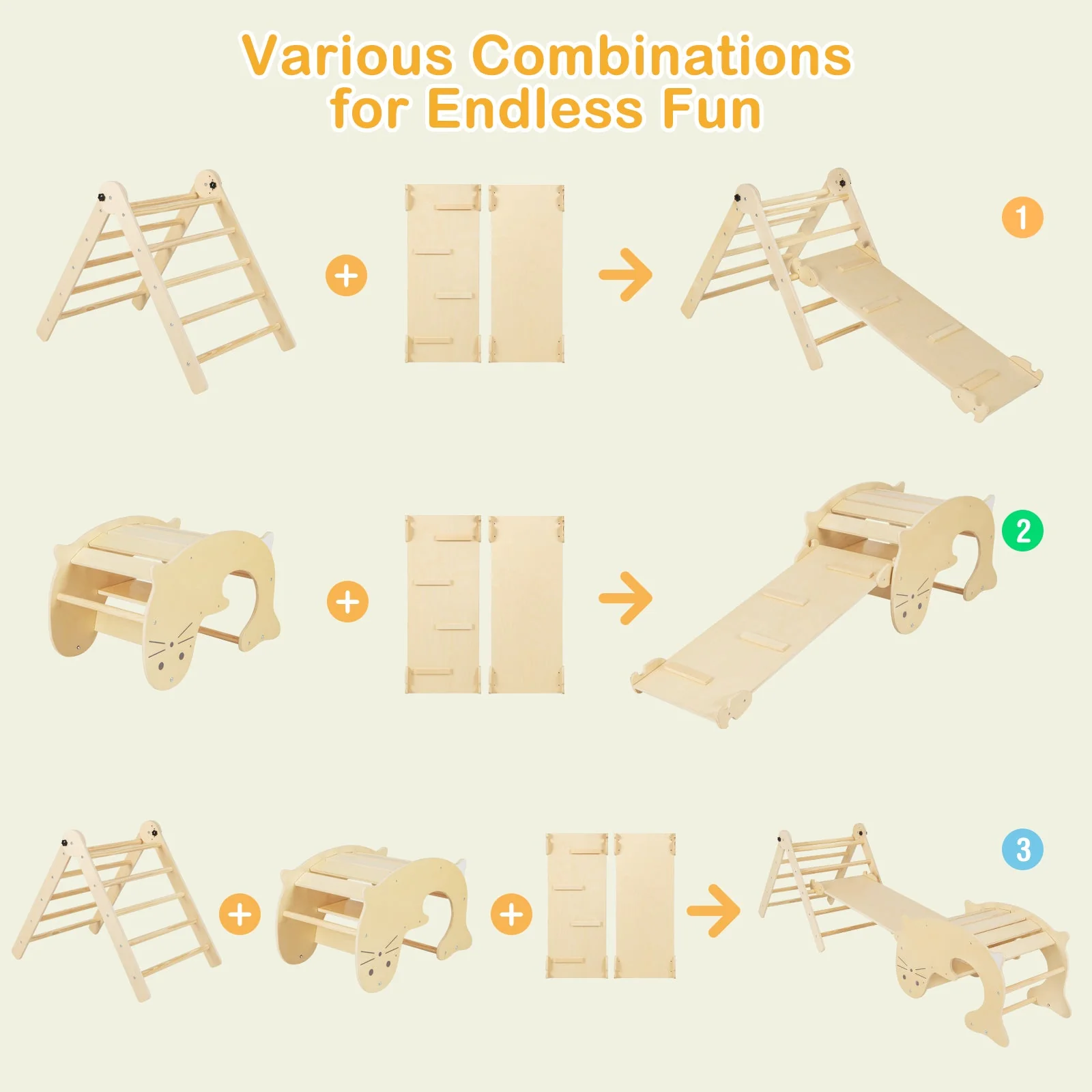 7-in-1 Indoor Climbing Toys for Toddlers with Reversible Ramp-Natural - Image 7