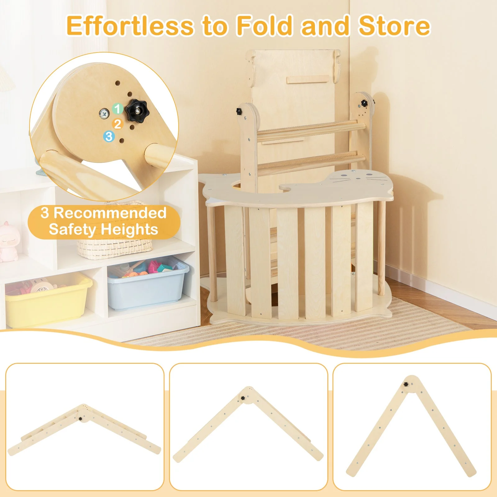 7-in-1 Indoor Climbing Toys for Toddlers with Reversible Ramp-Natural - Image 8