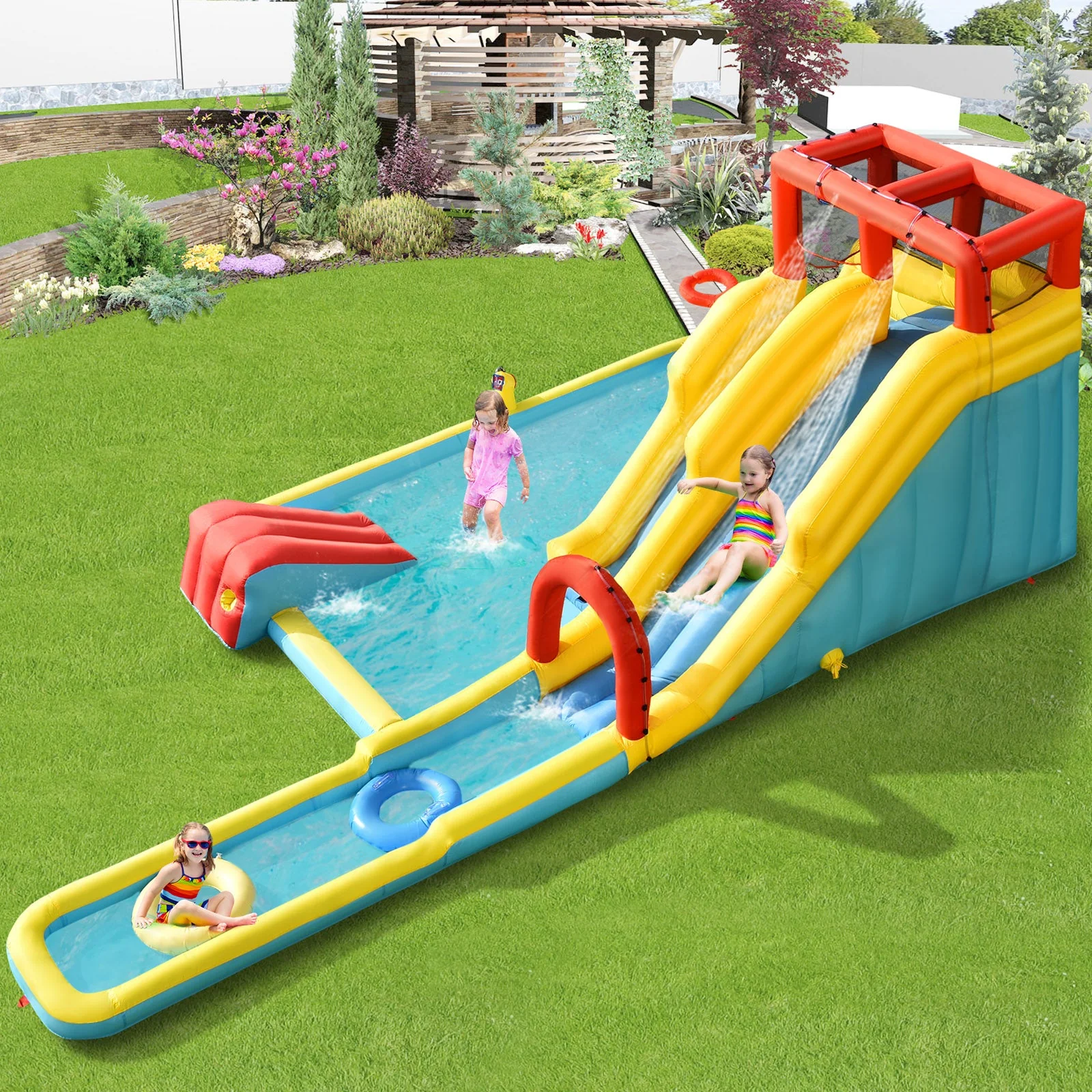 7-in-1 Inflatable Dual Slide Water Park Bounce House With 680W Blower - Image 2
