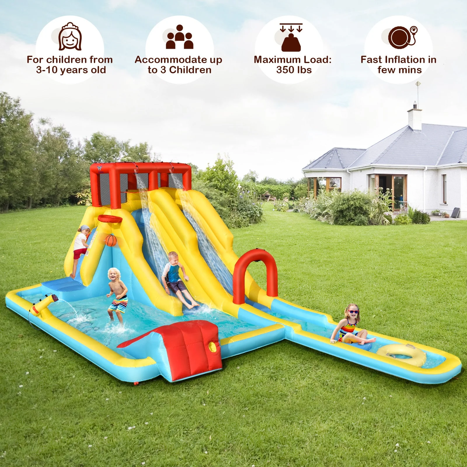 7-in-1 Inflatable Dual Slide Water Park Bounce House With 680W Blower - Image 6