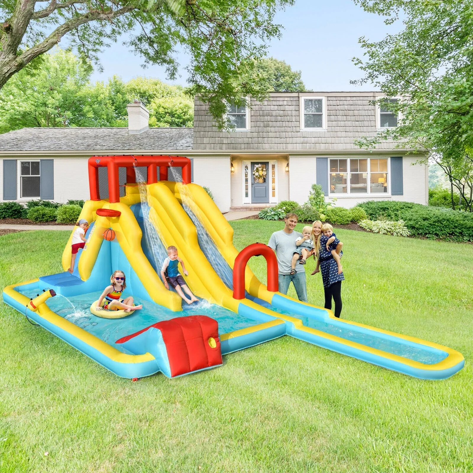 7-in-1 Inflatable Dual Slide Water Park Bounce House Without Blower - Image 6