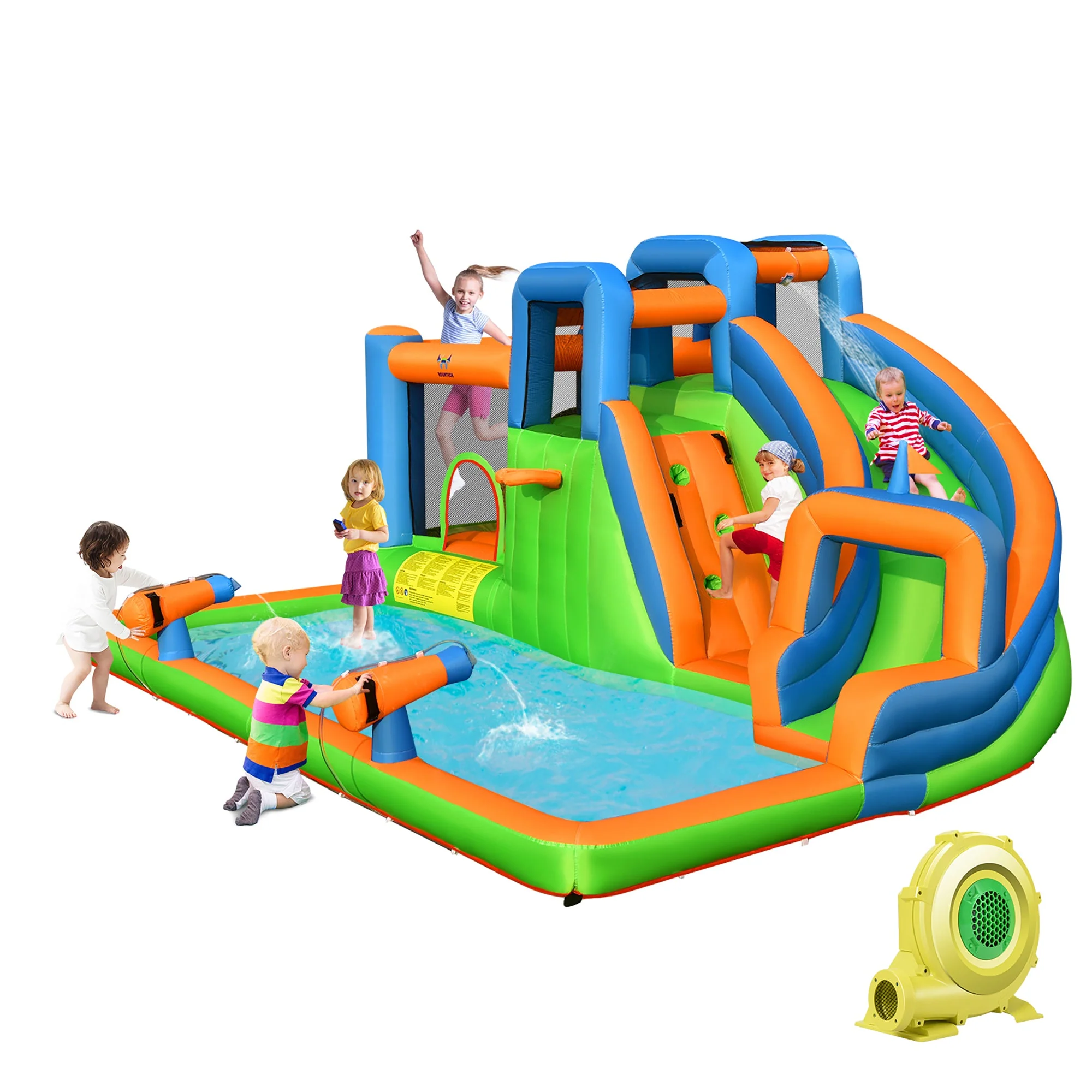 7-in-1 Inflatable Giant Water Park Bouncer with Dual Climbing Walls and 735W Blower - Image 2