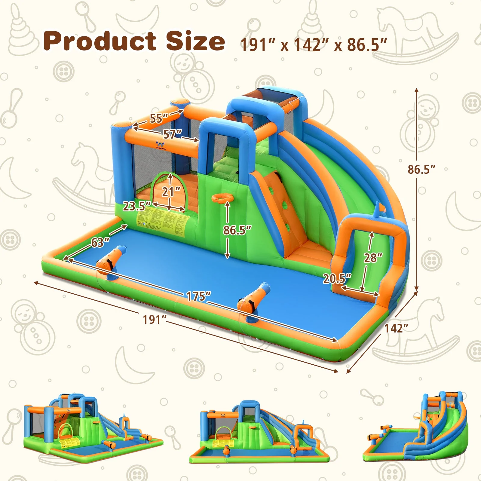 7-in-1 Inflatable Giant Water Park Bouncer with Dual Climbing Walls and 735W Blower - Image 3