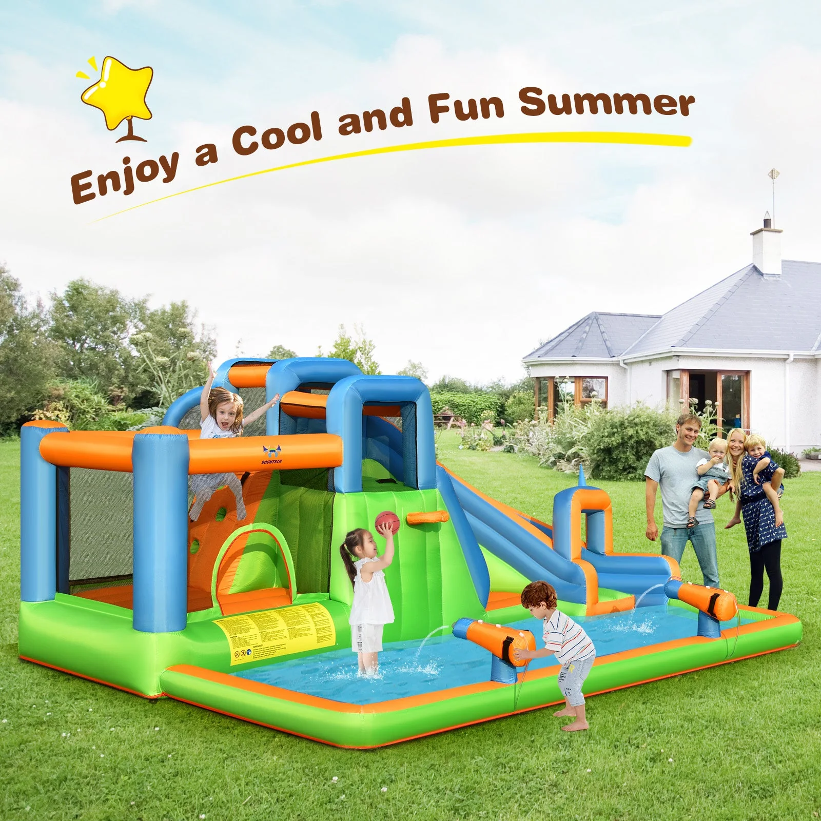 7-in-1 Inflatable Giant Water Park Bouncer with Dual Climbing Walls and 735W Blower - Image 4