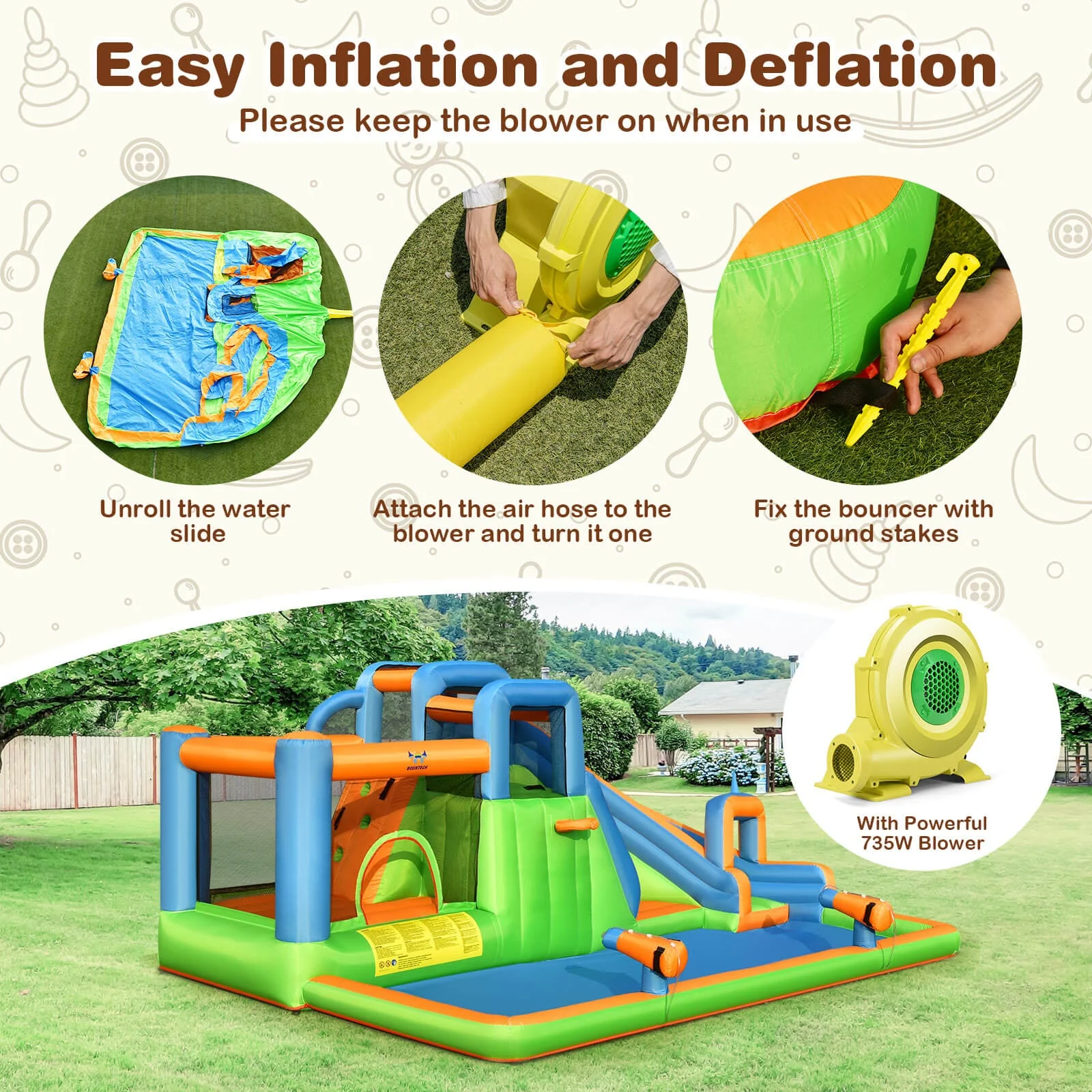 7-in-1 Inflatable Giant Water Park Bouncer with Dual Climbing Walls and 735W Blower - Image 6