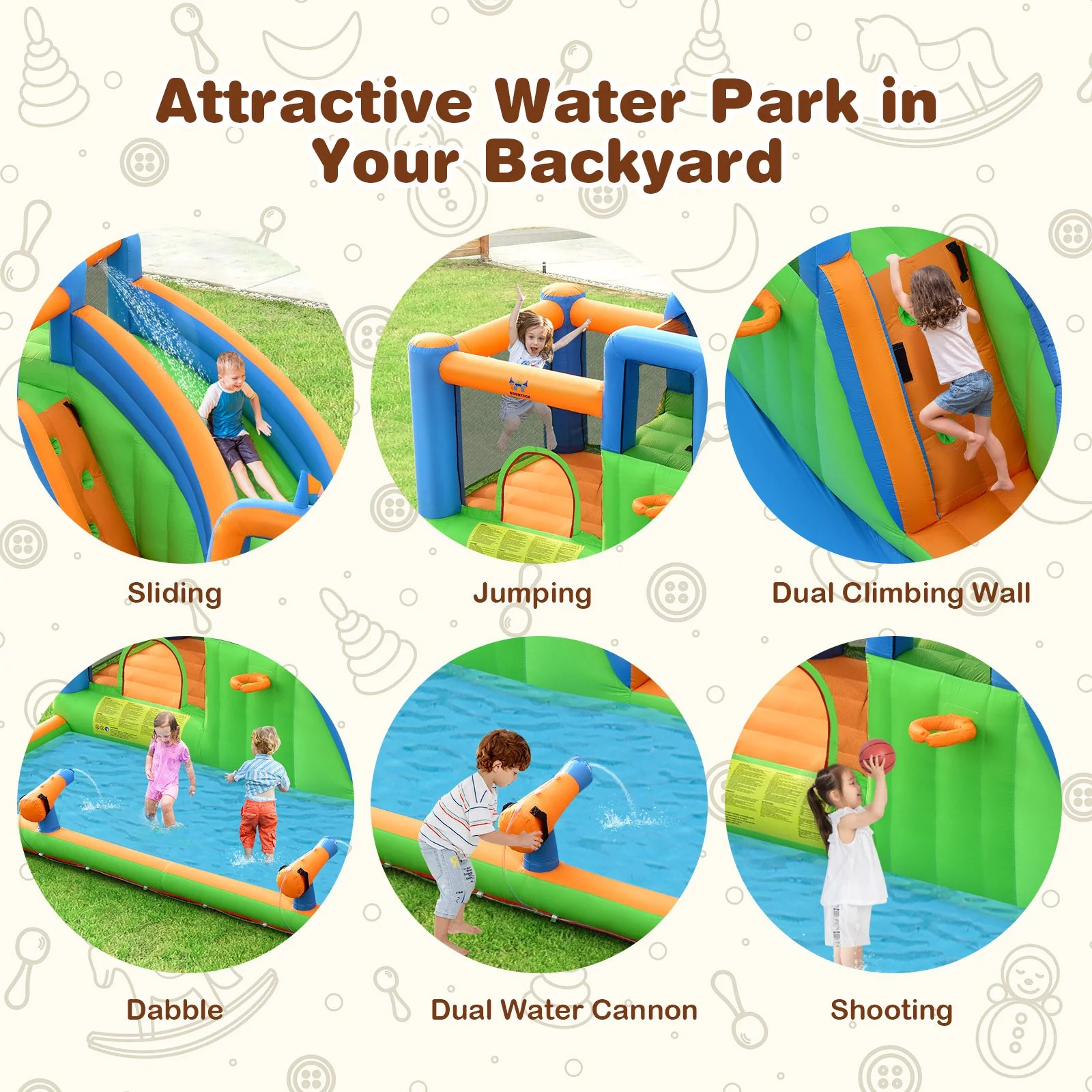 7-in-1 Inflatable Giant Water Park Bouncer with Dual Climbing Walls and 735W Blower - Image 8
