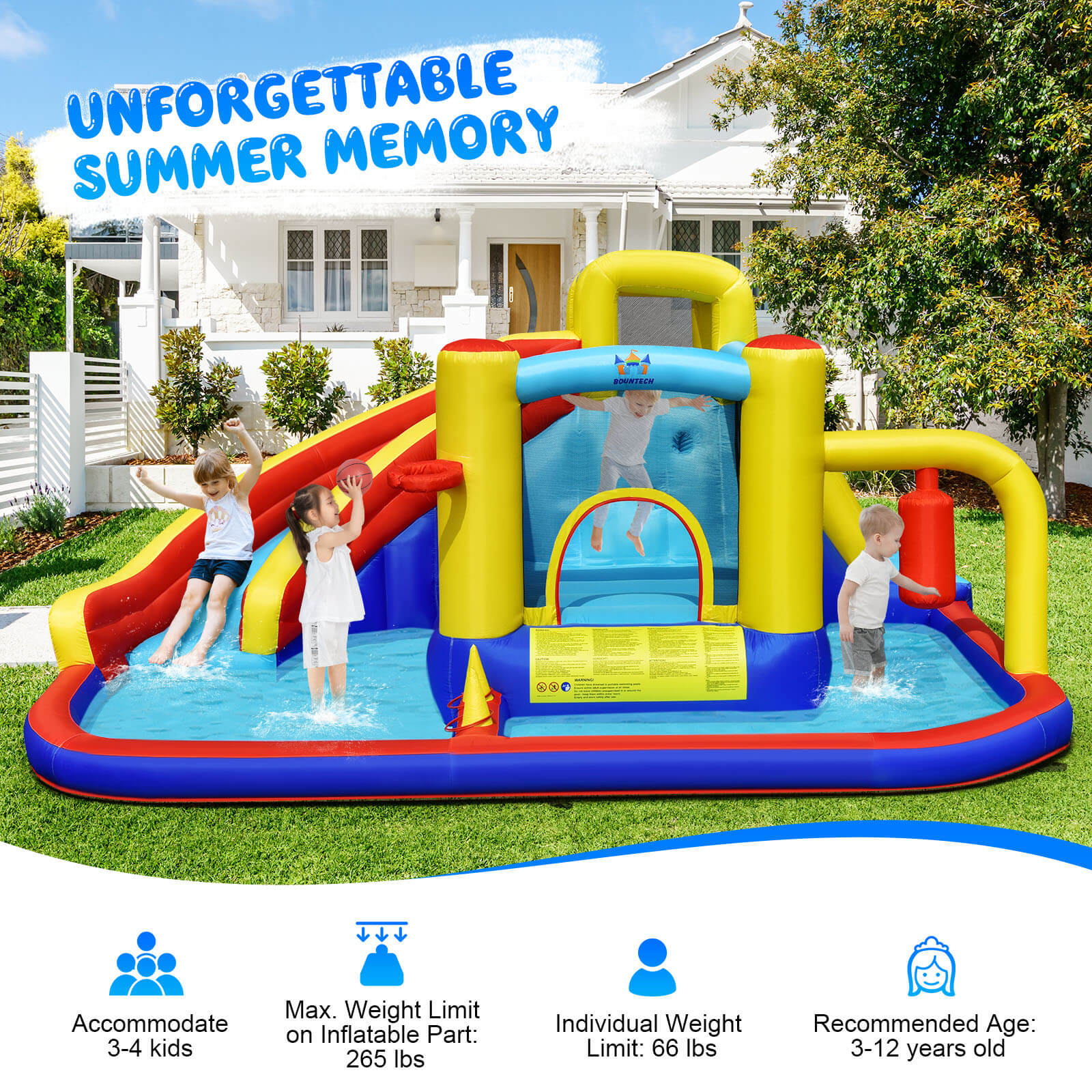 7-in-1 Inflatable Water Slide Bounce Castle with Splash Pool and Climbing Wall without Blower - Image 2