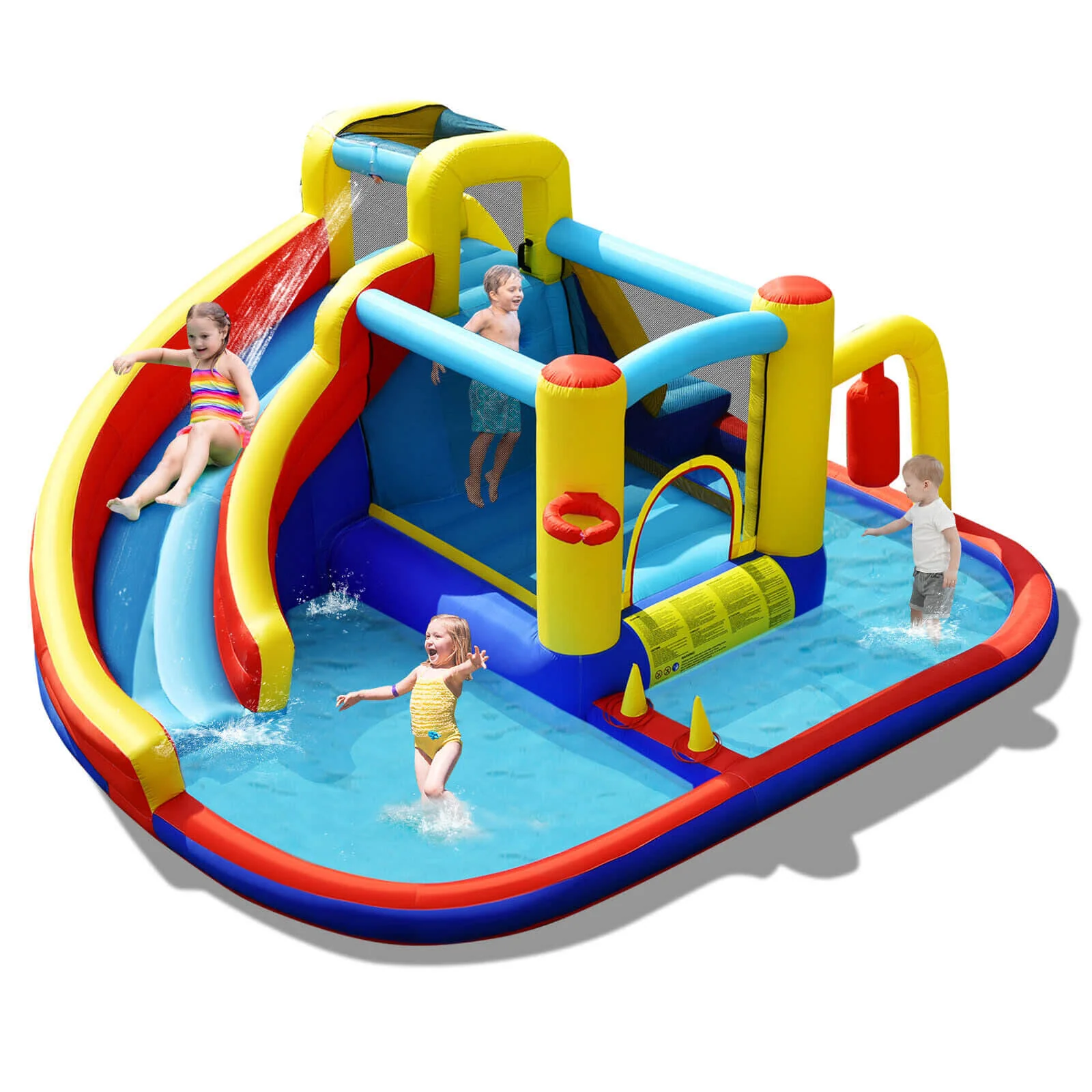 7-in-1 Inflatable Water Slide Bounce Castle with Splash Pool and Climbing Wall without Blower - Image 3