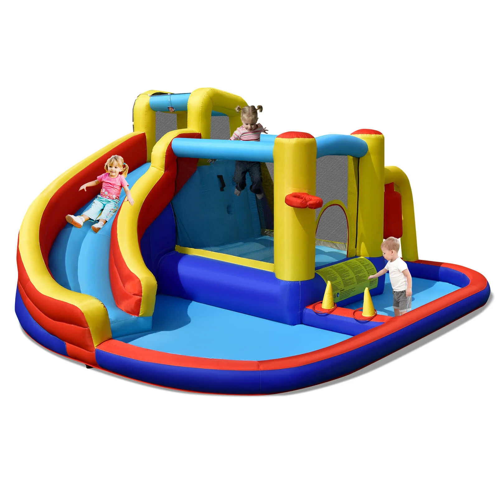 7-in-1 Inflatable Water Slide Bounce Castle with Splash Pool and Climbing Wall without Blower - Image 4