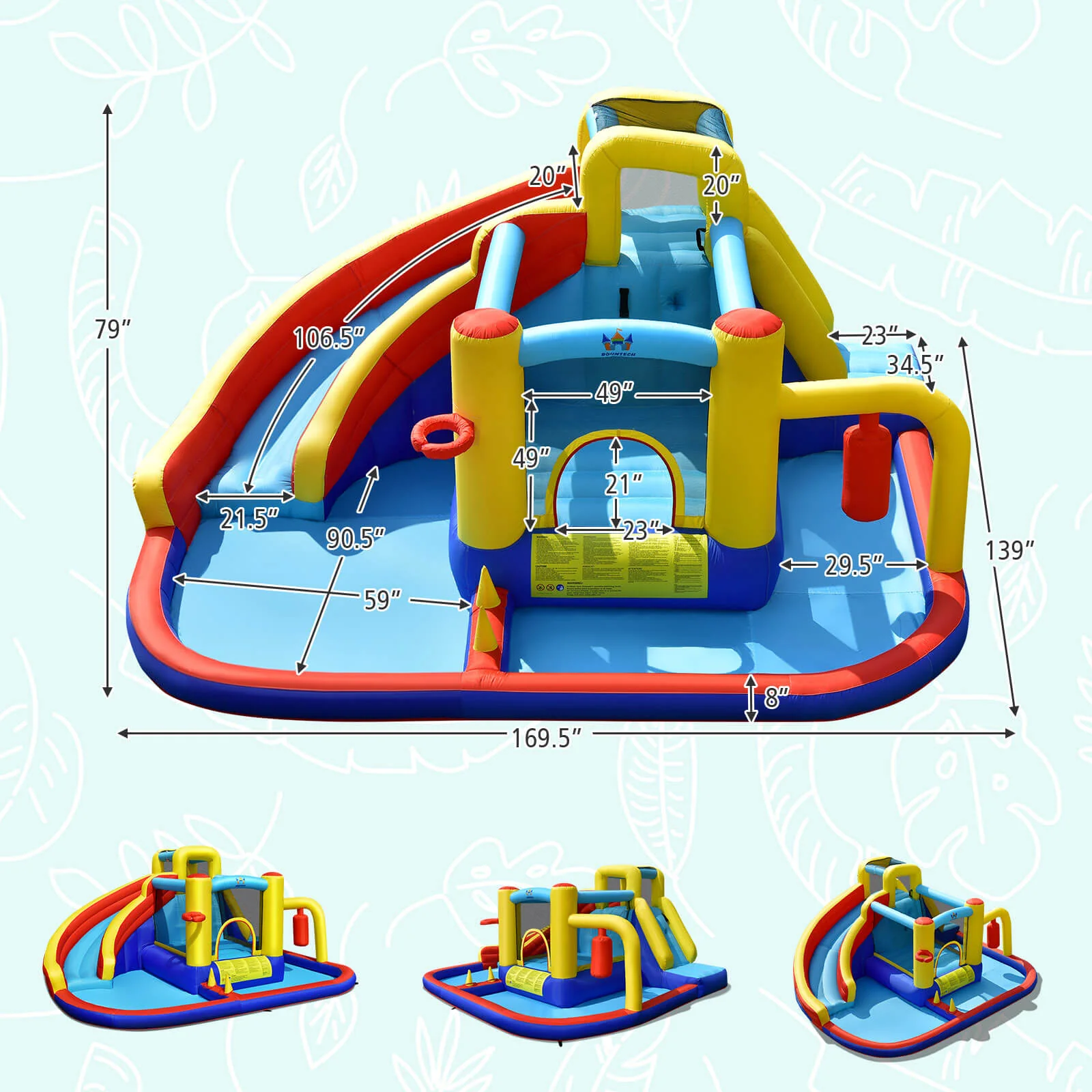 7-in-1 Inflatable Water Slide Bounce Castle with Splash Pool and Climbing Wall without Blower - Image 5