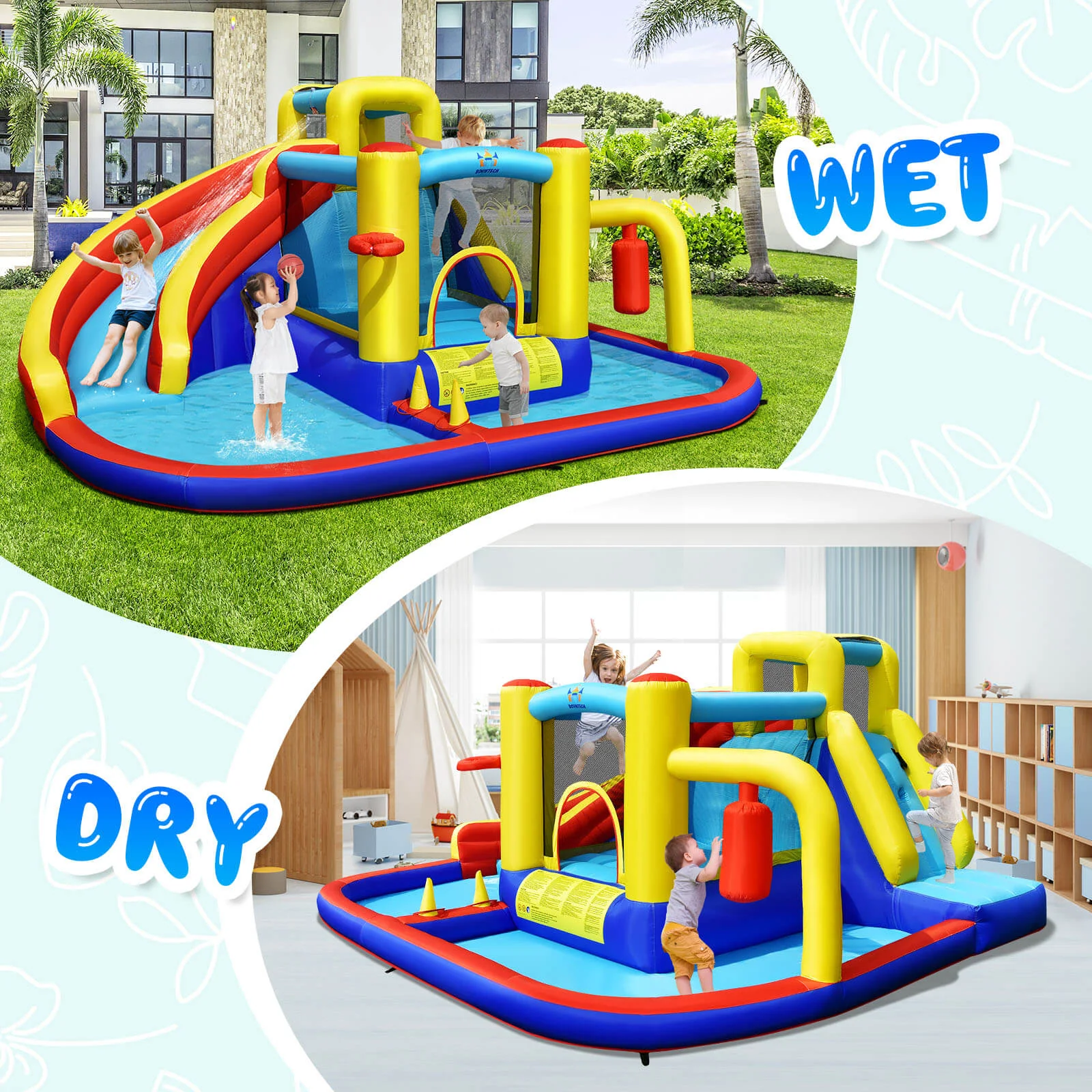 7-in-1 Inflatable Water Slide Bounce Castle with Splash Pool and Climbing Wall without Blower - Image 8