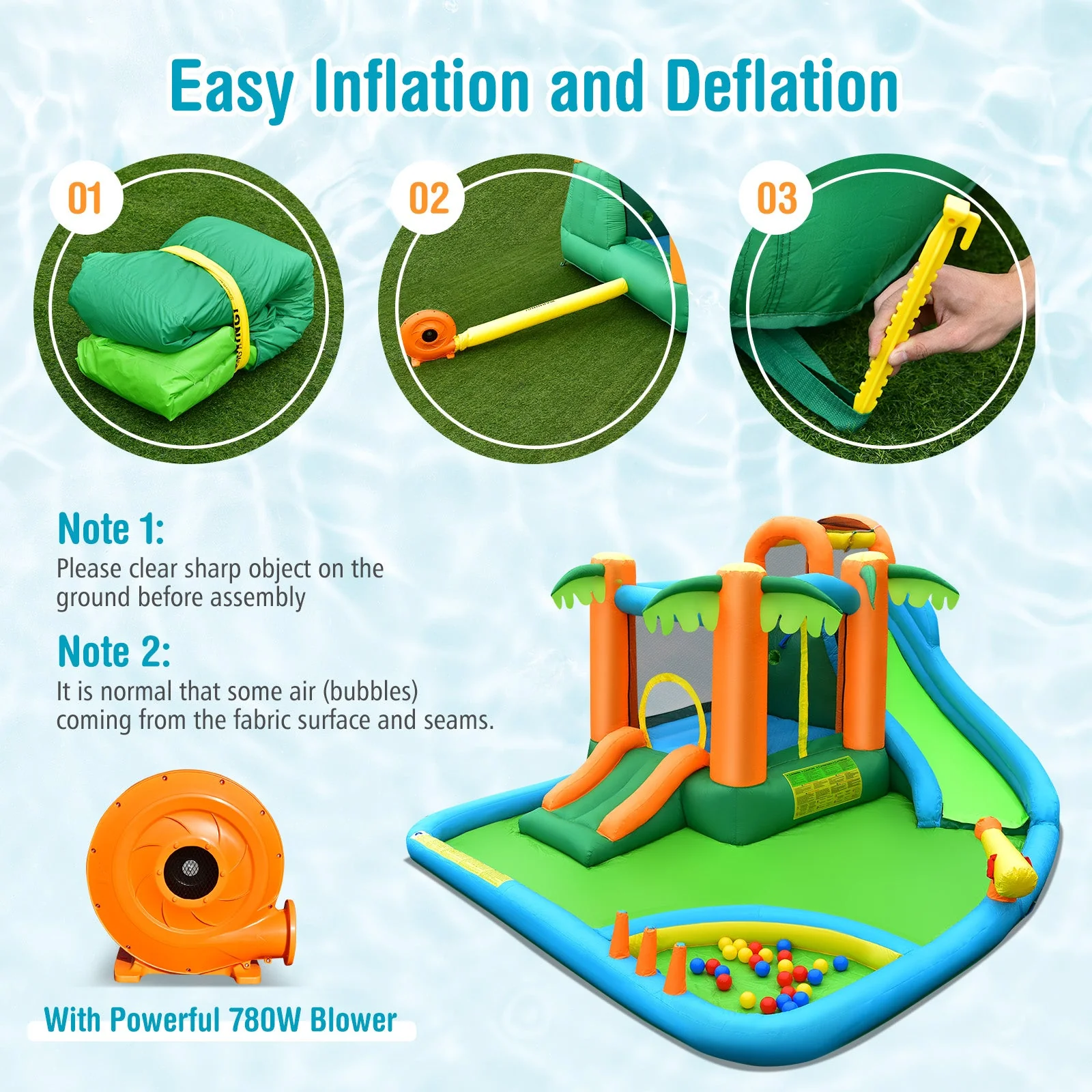 7-in-1 Inflatable Water Slide Park with 780W Blower - Image 6