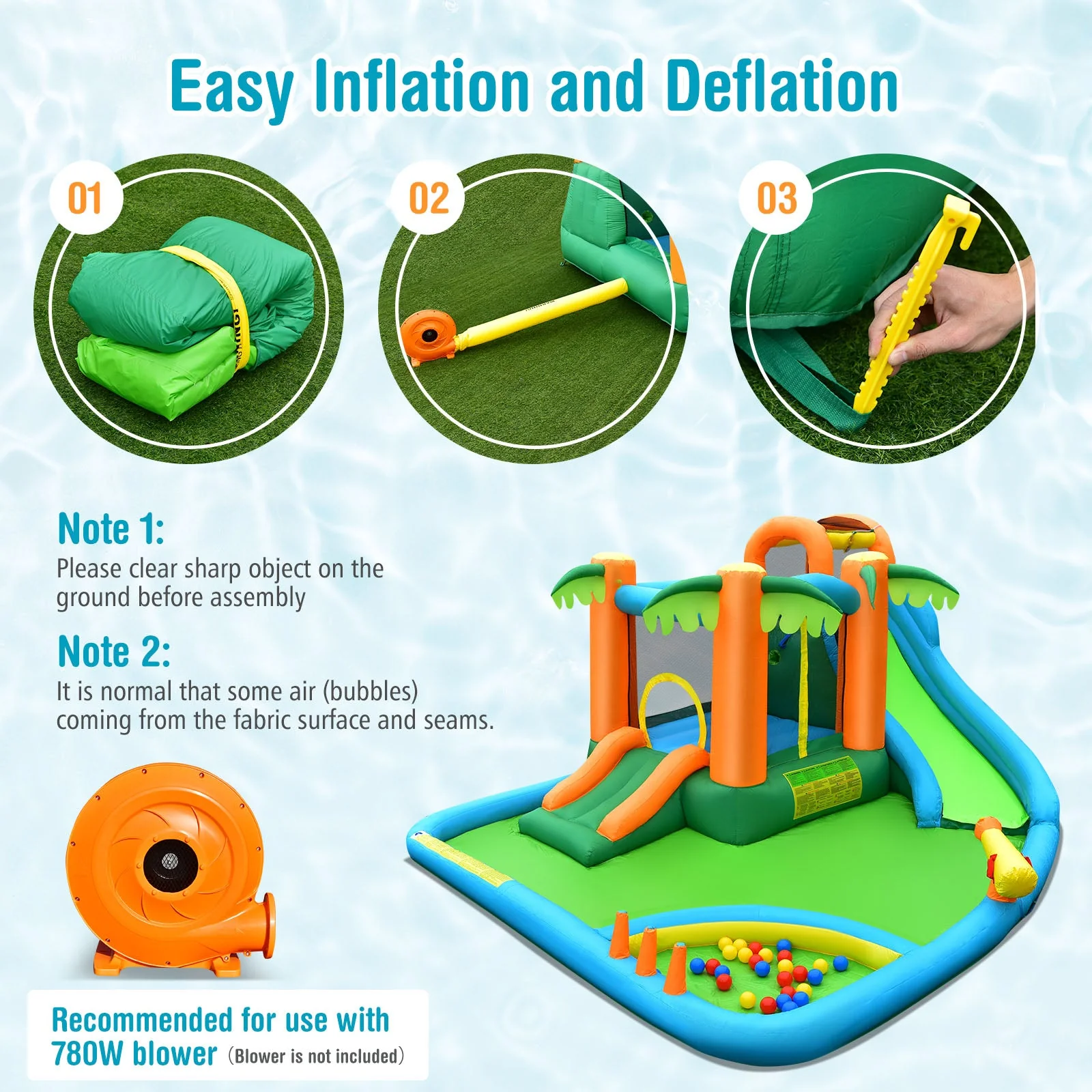 7-in-1 Inflatable Water Slide Park with 780W Blower - Image 7