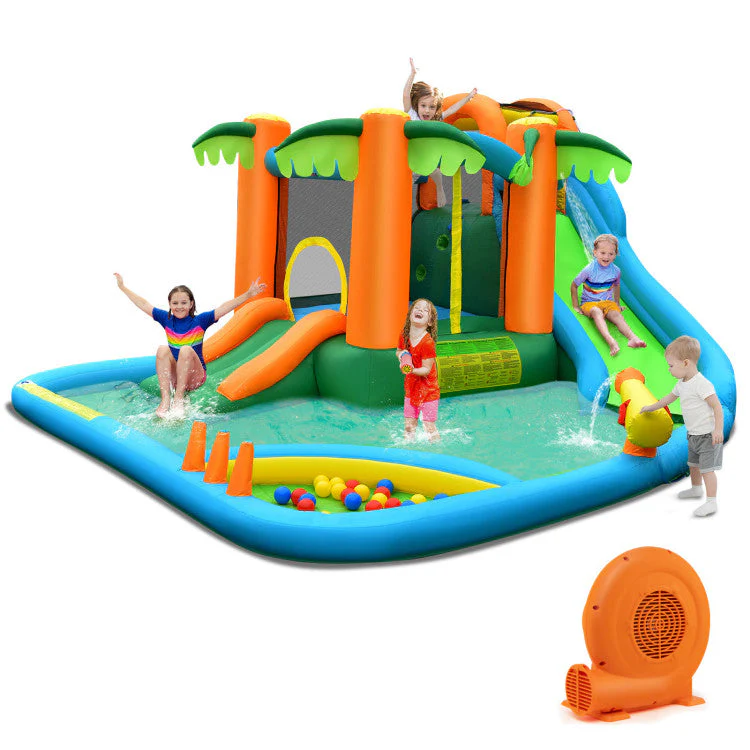 7-in-1 Inflatable Water Slide Park with Trampoline Climbing and 680W Blower - Image 2
