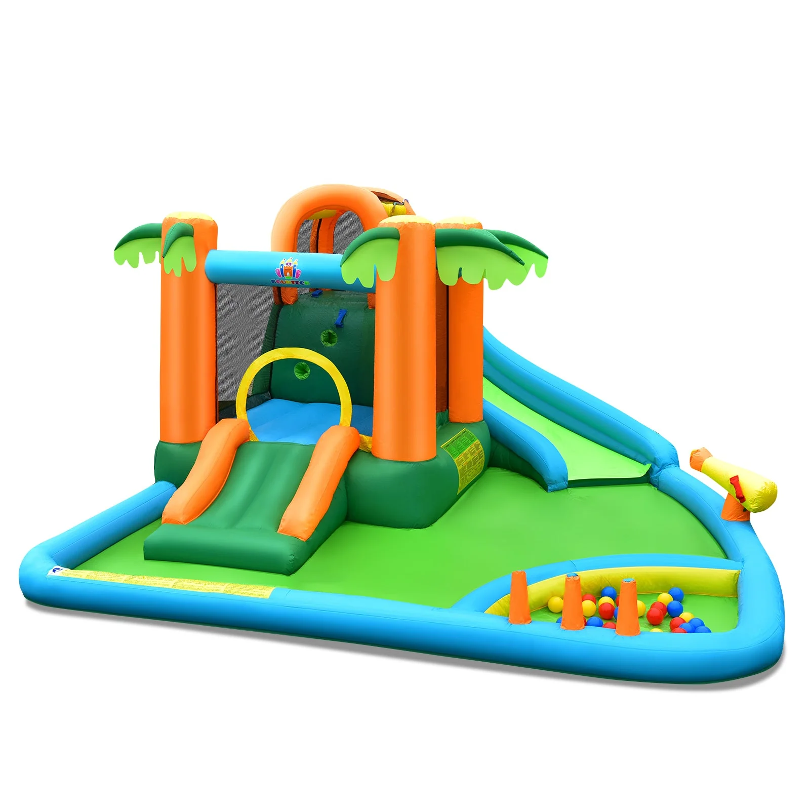 7-in-1 Inflatable Water Slide Park with Trampoline Climbing and 680W Blower - Image 3