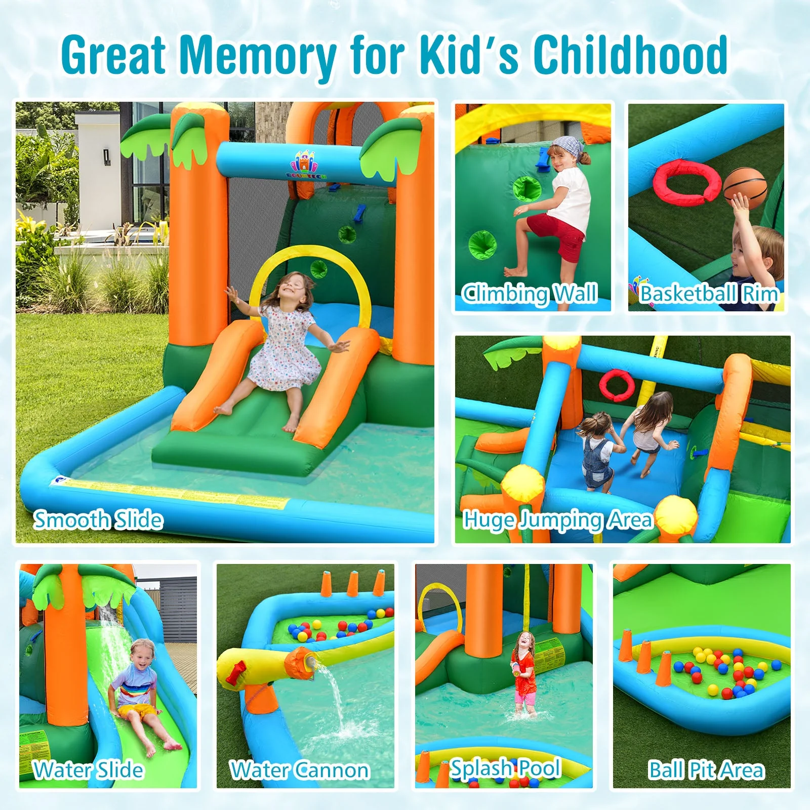 7-in-1 Inflatable Water Slide Park with Trampoline Climbing and 680W Blower - Image 6