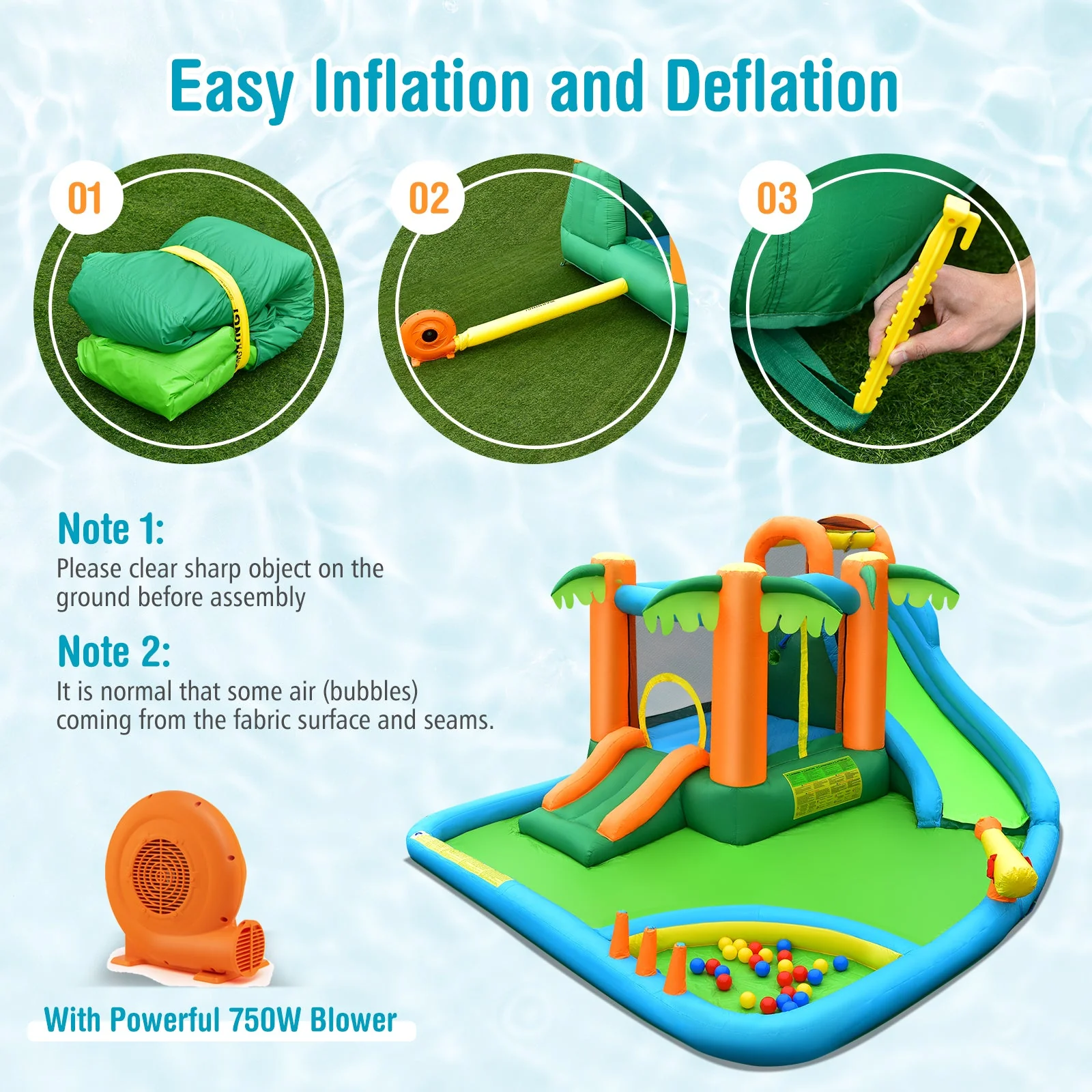 7-in-1 Inflatable Water Slide Park with Trampoline Climbing and 680W Blower - Image 7